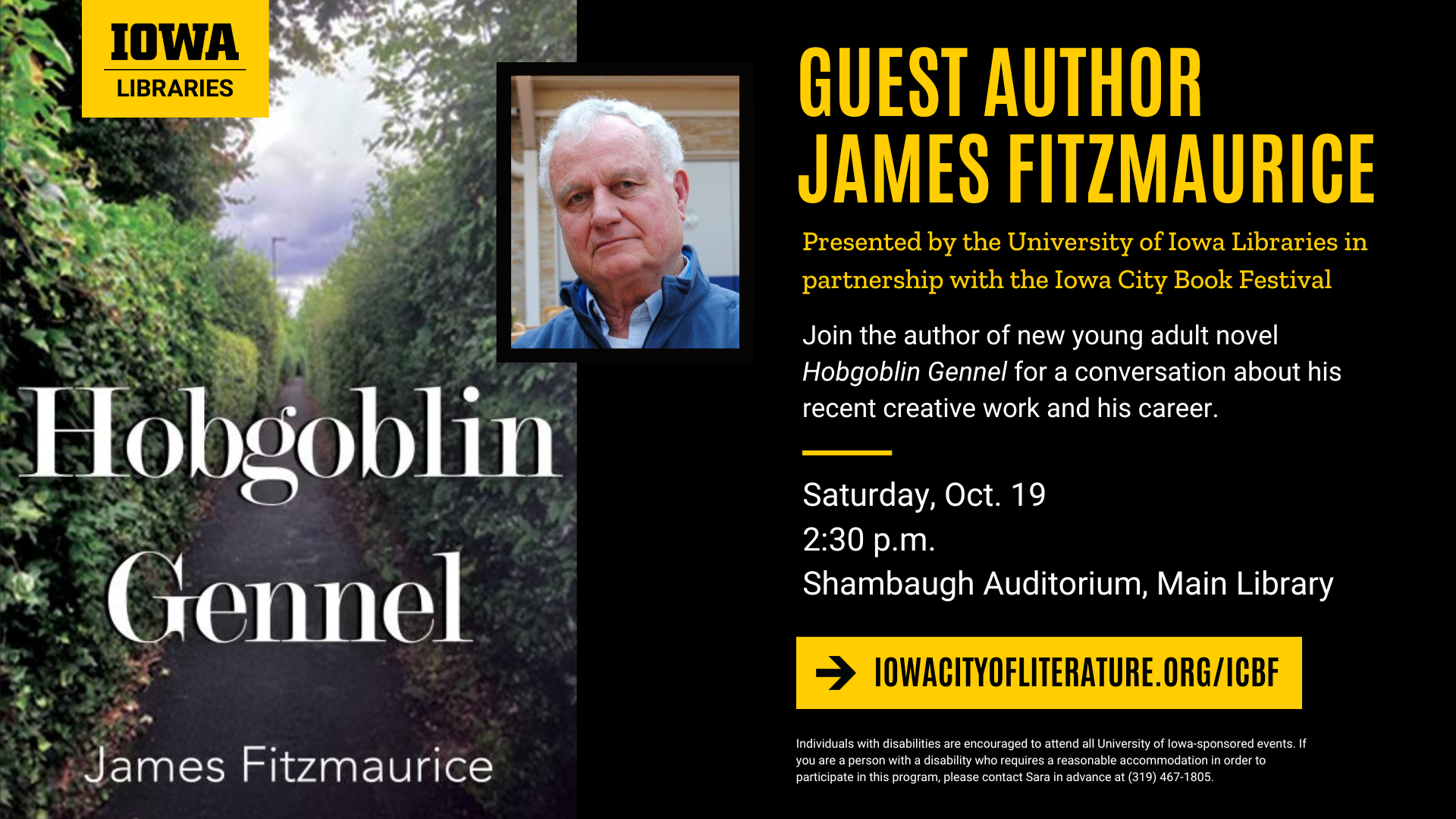 Guest Author James Fitzmaurice visiting Shambaugh Auditorium on October 19 at 2:30 p.m. Free to attend.