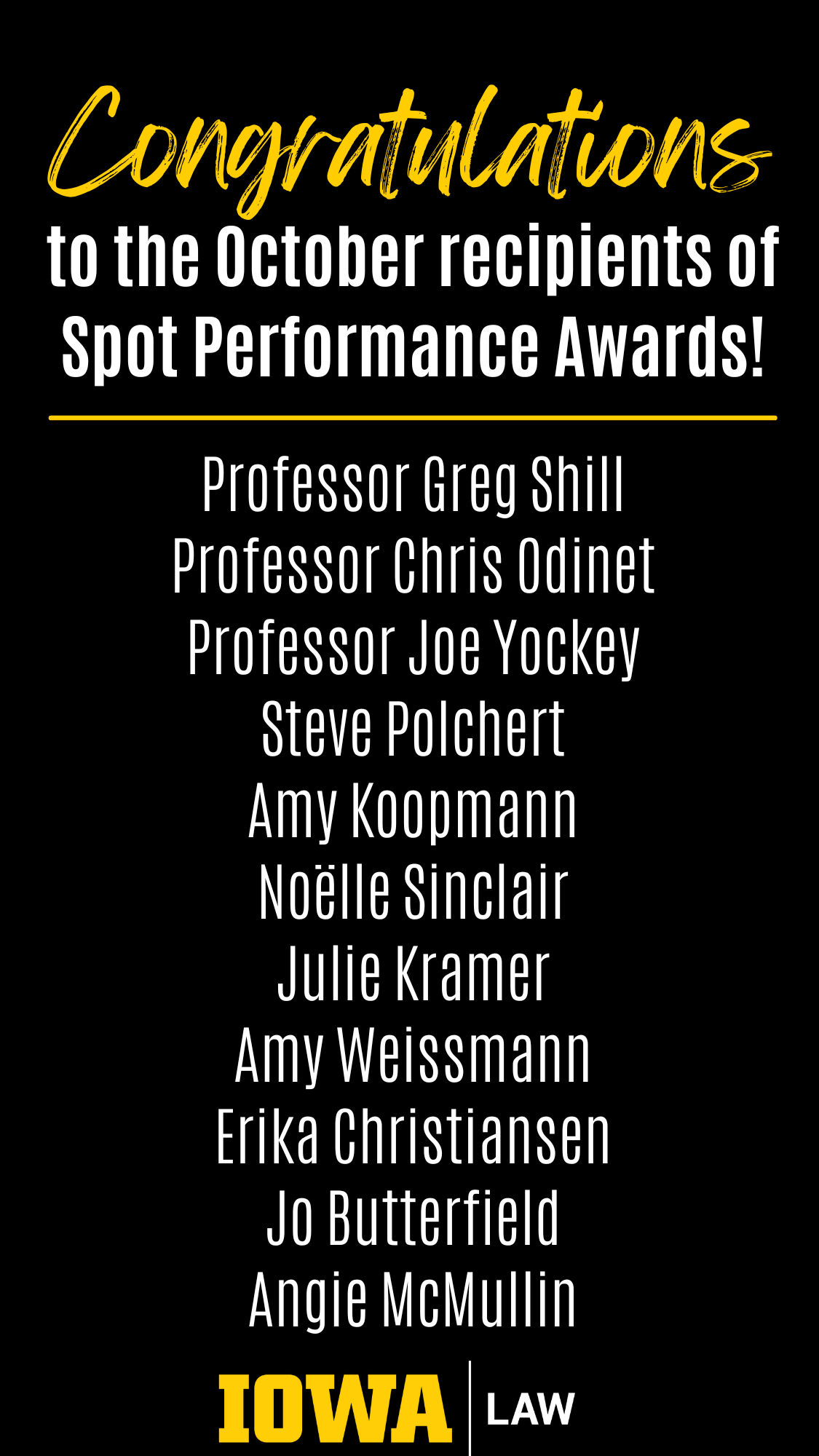 Congratulations to the October recipients of Spot Performance Awards!