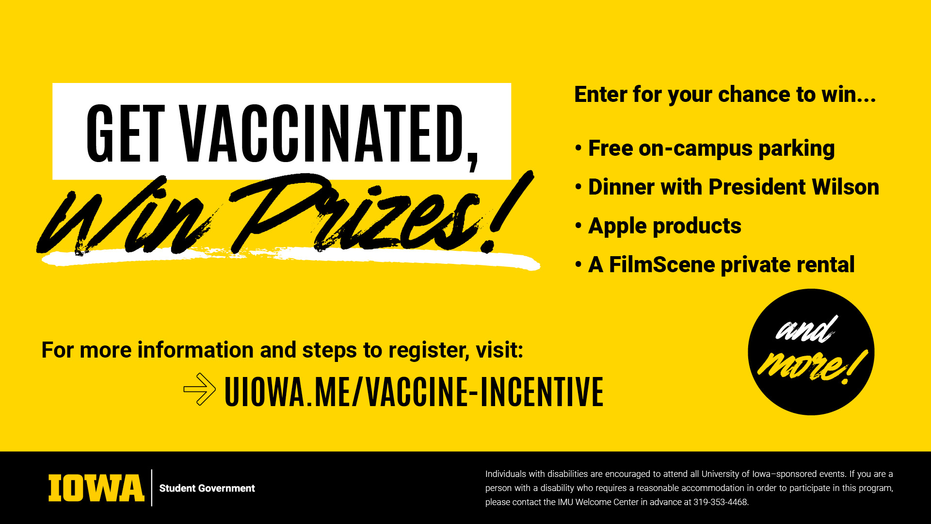 Get Vaccinated, Win Prizes! uiowa.me/vaccine-incentive