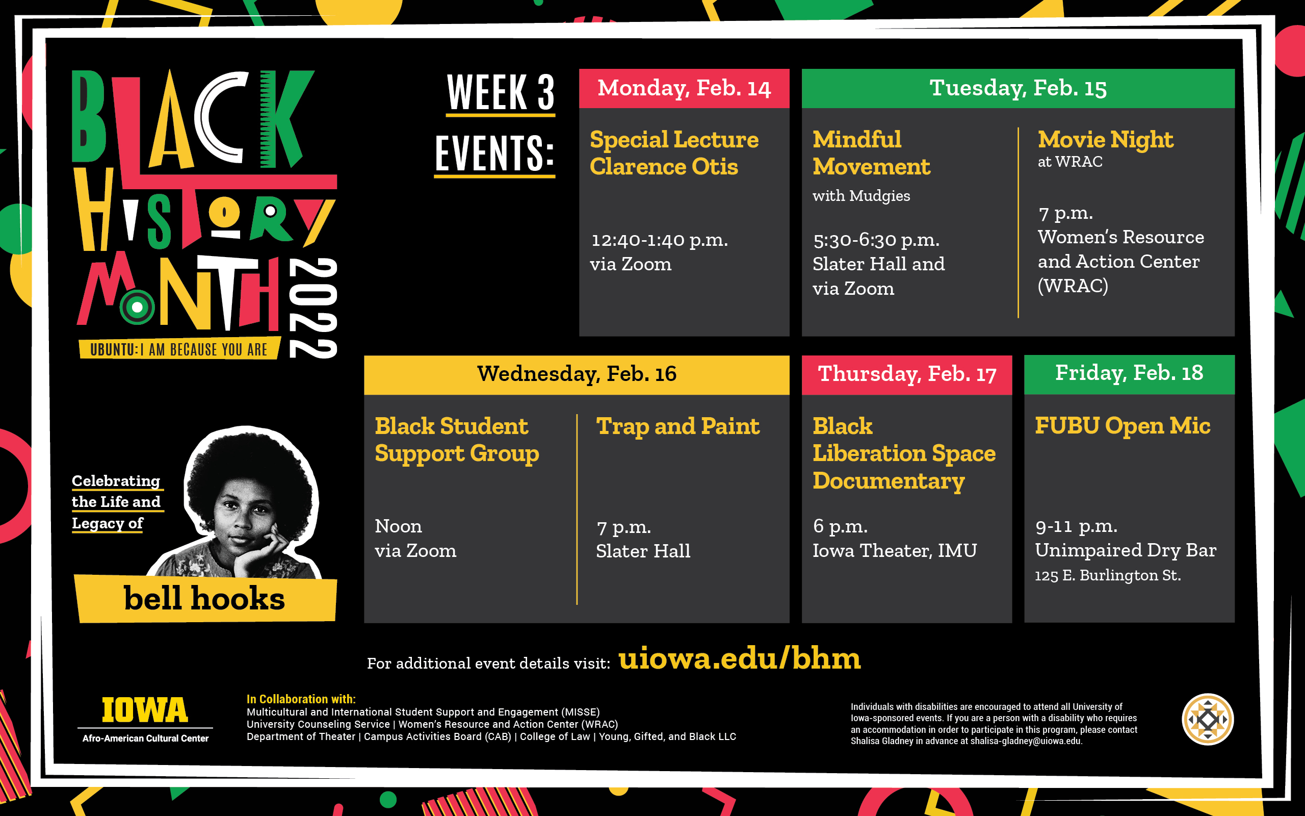 Black History Month Events. For details visit uiowa.edu/bhm