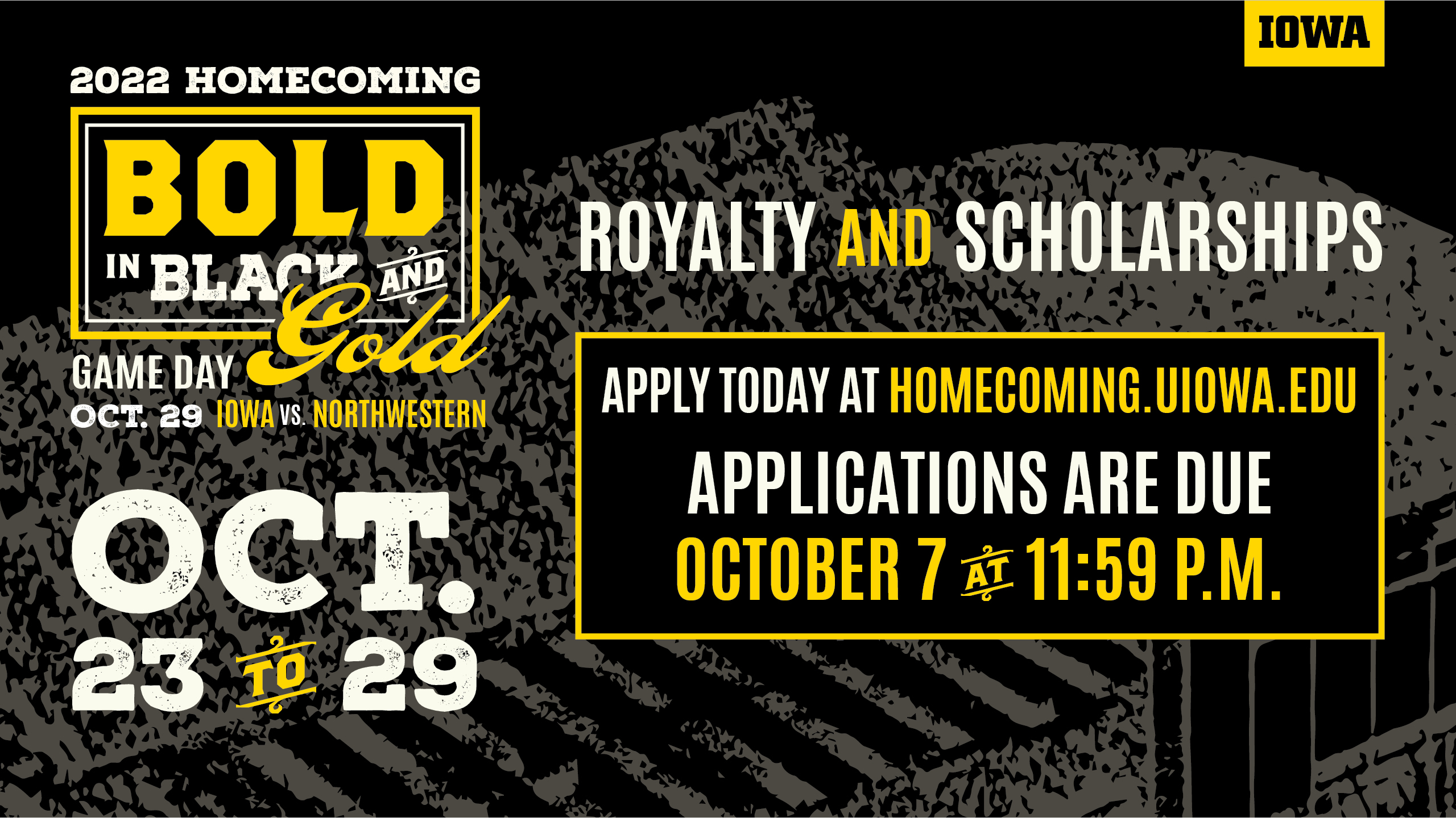 apply for homecoming royalty and scholarships by 10/7 at 11:59 p.m.!