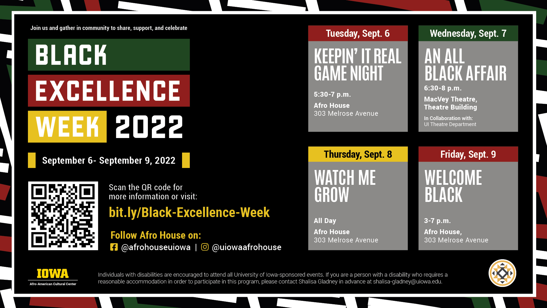 Black Excellence Week 2022 Schedule, please visit bit.ly/Black-Excellence-Week for more information