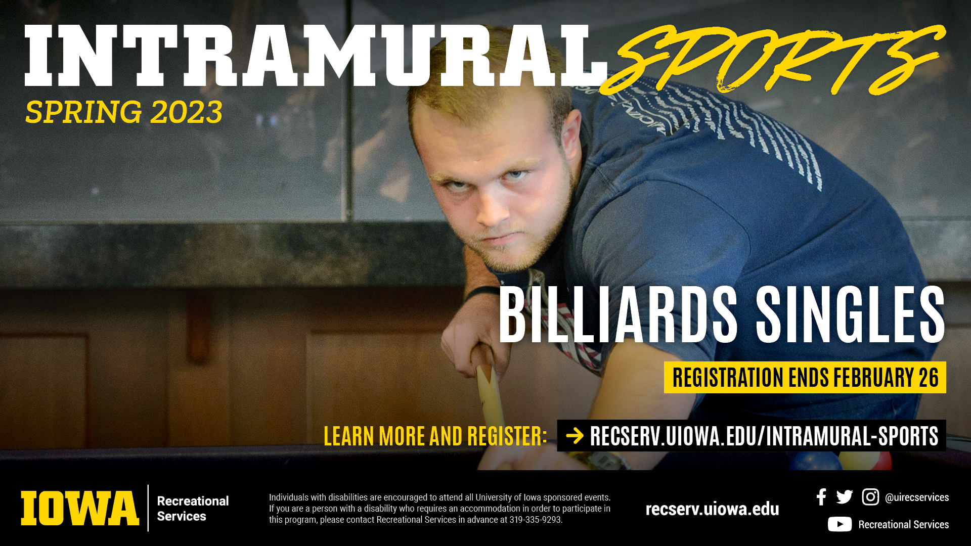 Intramural Sports Billiards Singles recserv.uiowa.edu/intramural-sports