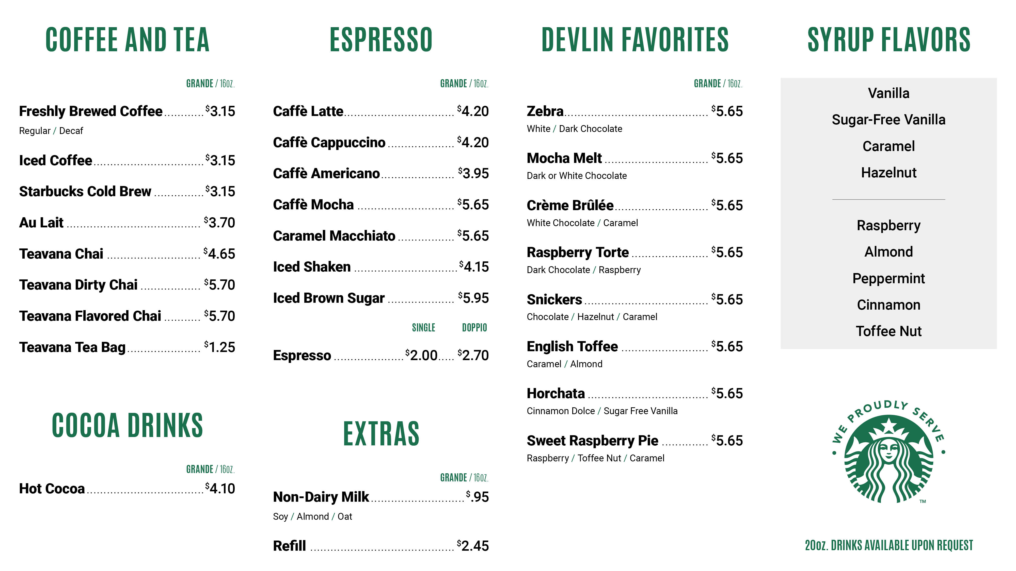 Retail Dining Starbucks Digital menu 2023 Signage