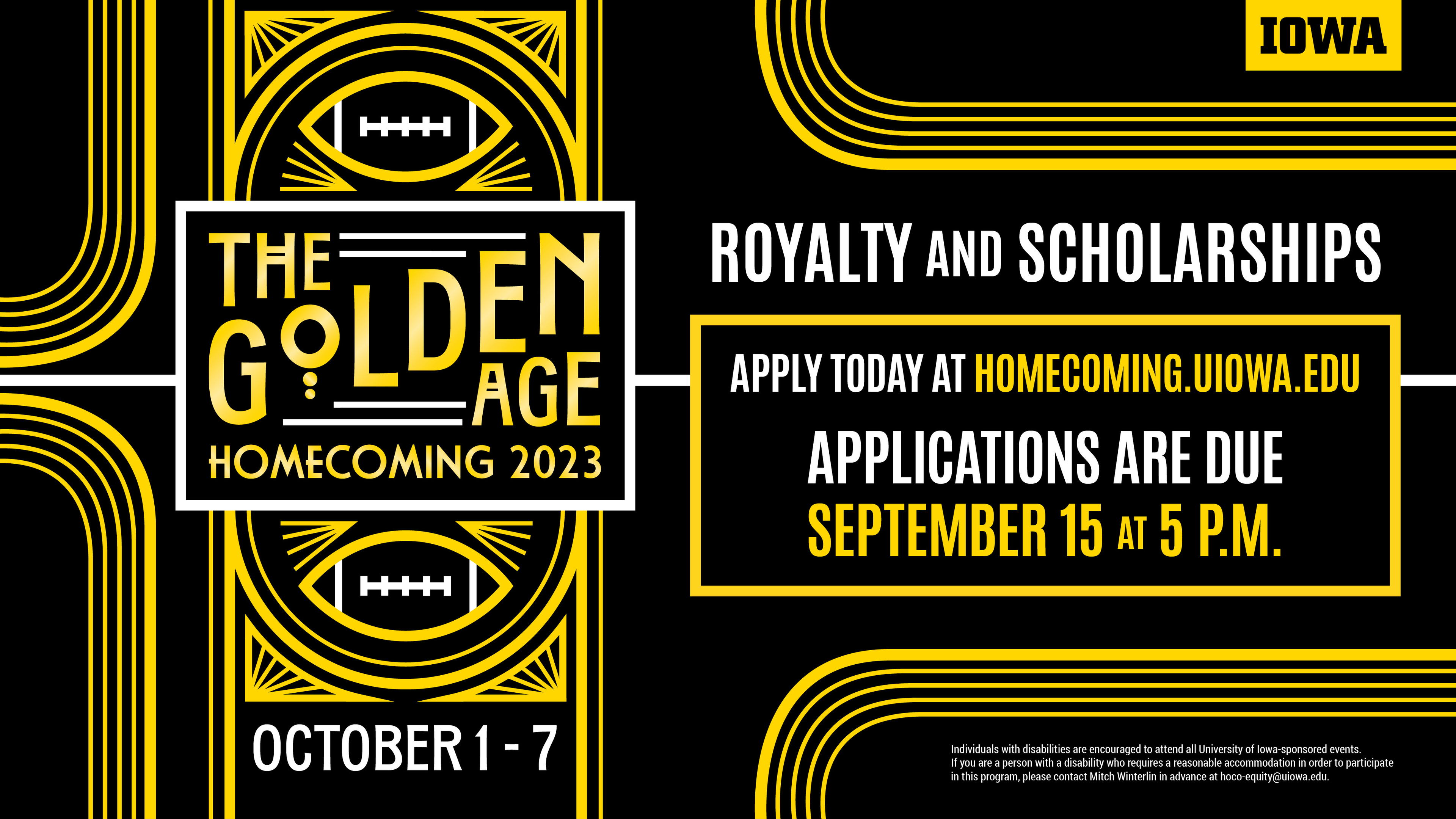 Homecoming Royalty and Scholarship Ad: Application closes September 15th at 5:00 PM