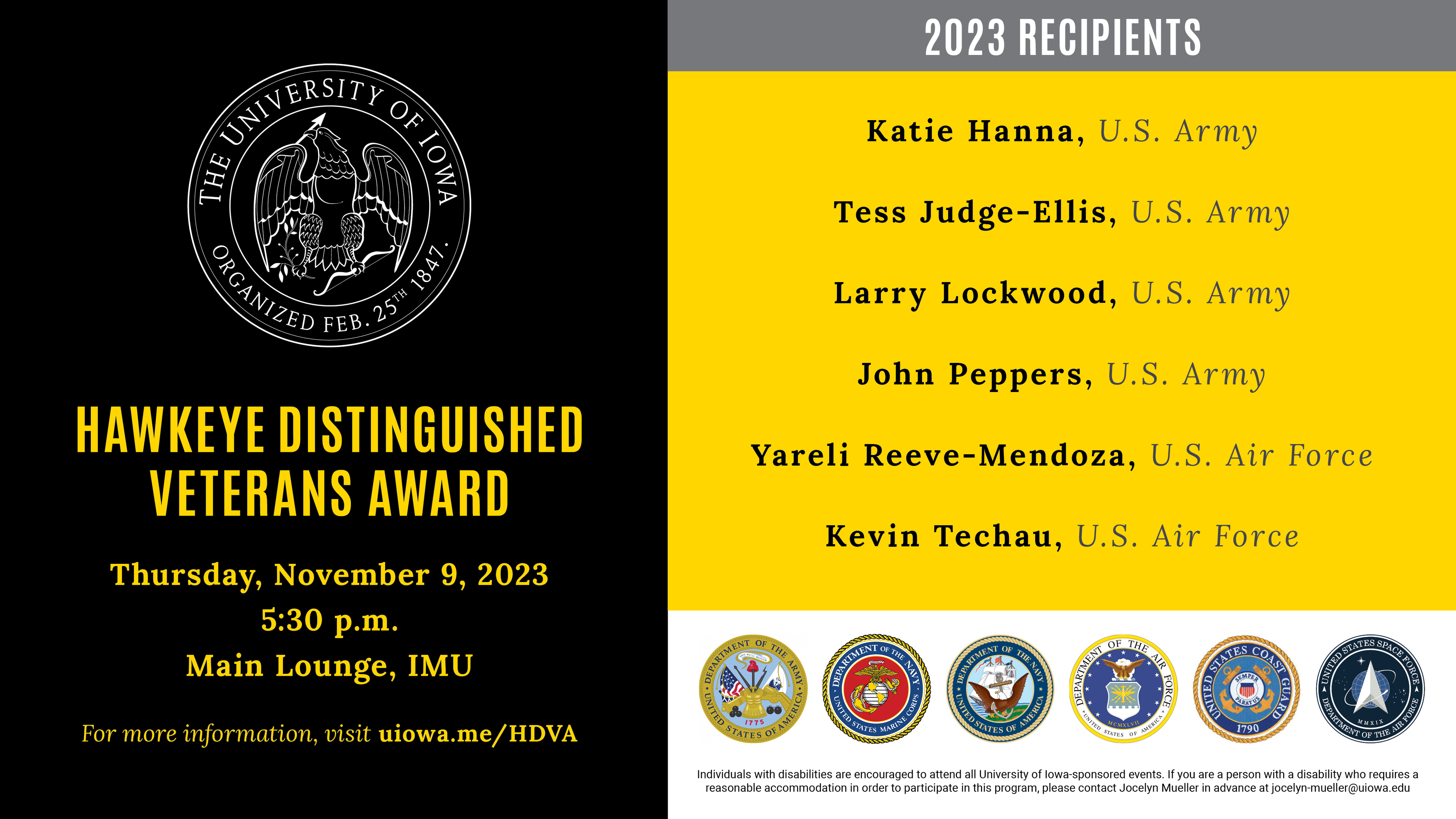 Hawkeye Distinguished Veterans Award November 9