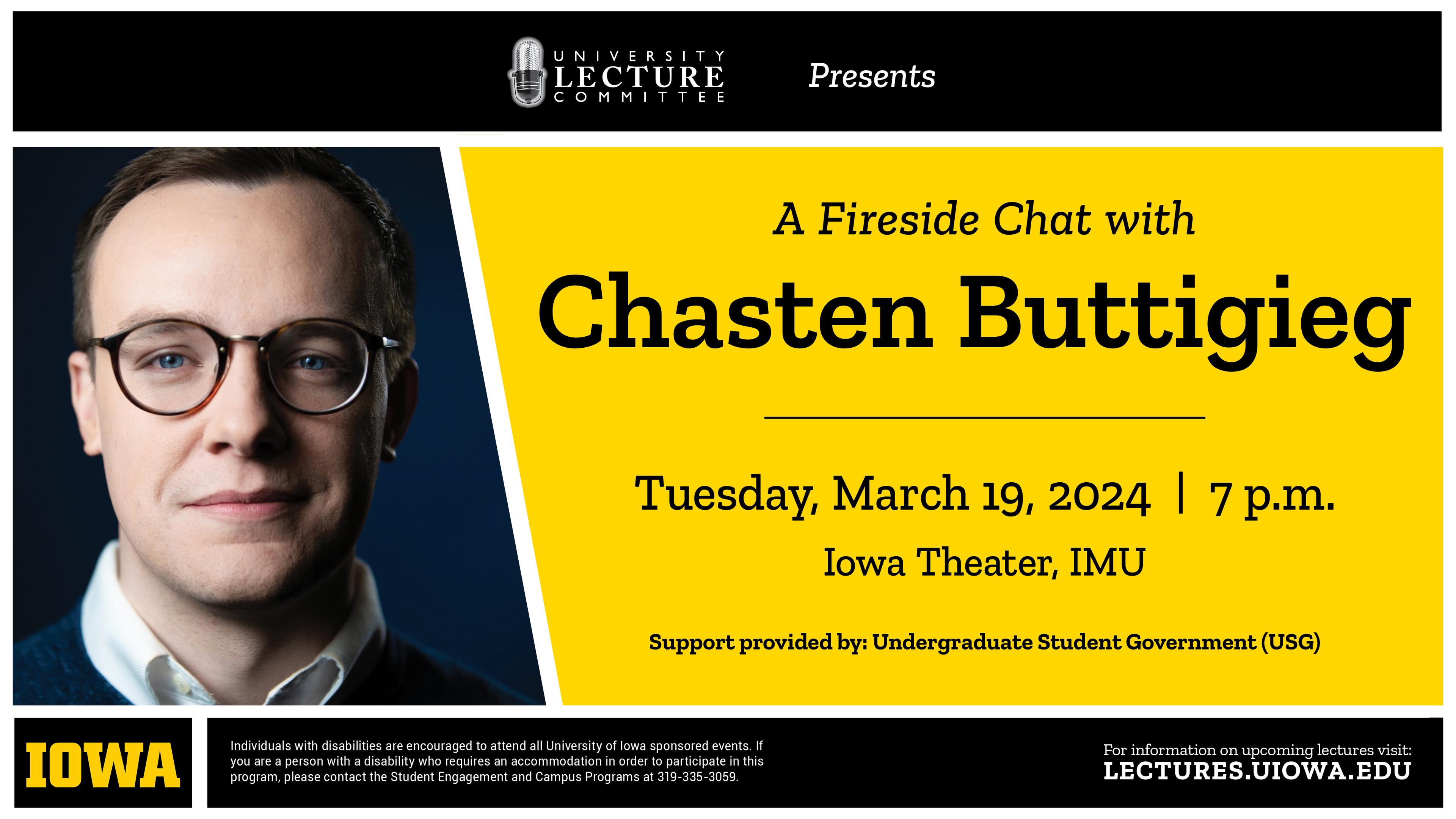 Chasten Buttigieg Tuesday March 19 2024 7 p.m. Iowa Theater IMU
