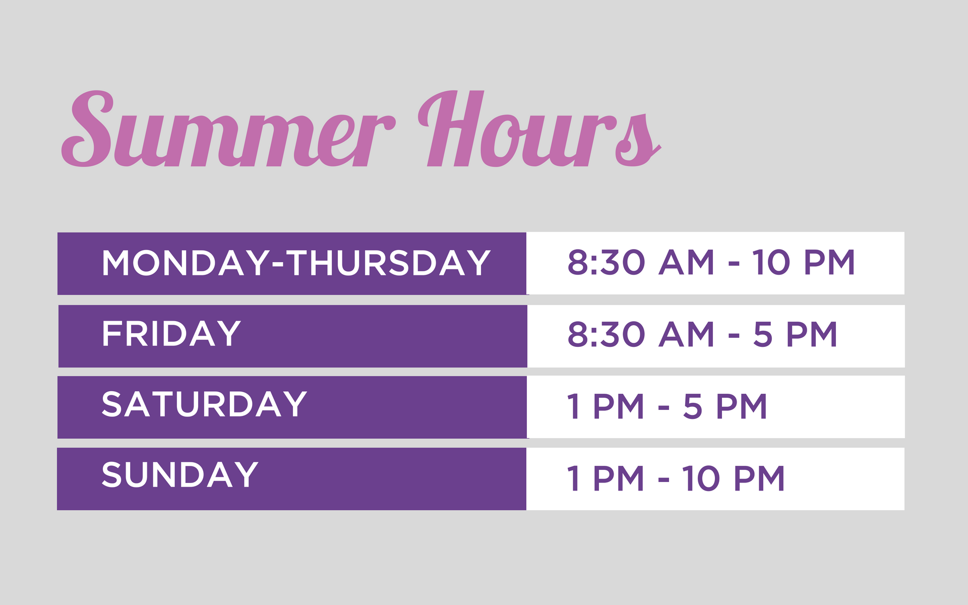 Summer hours