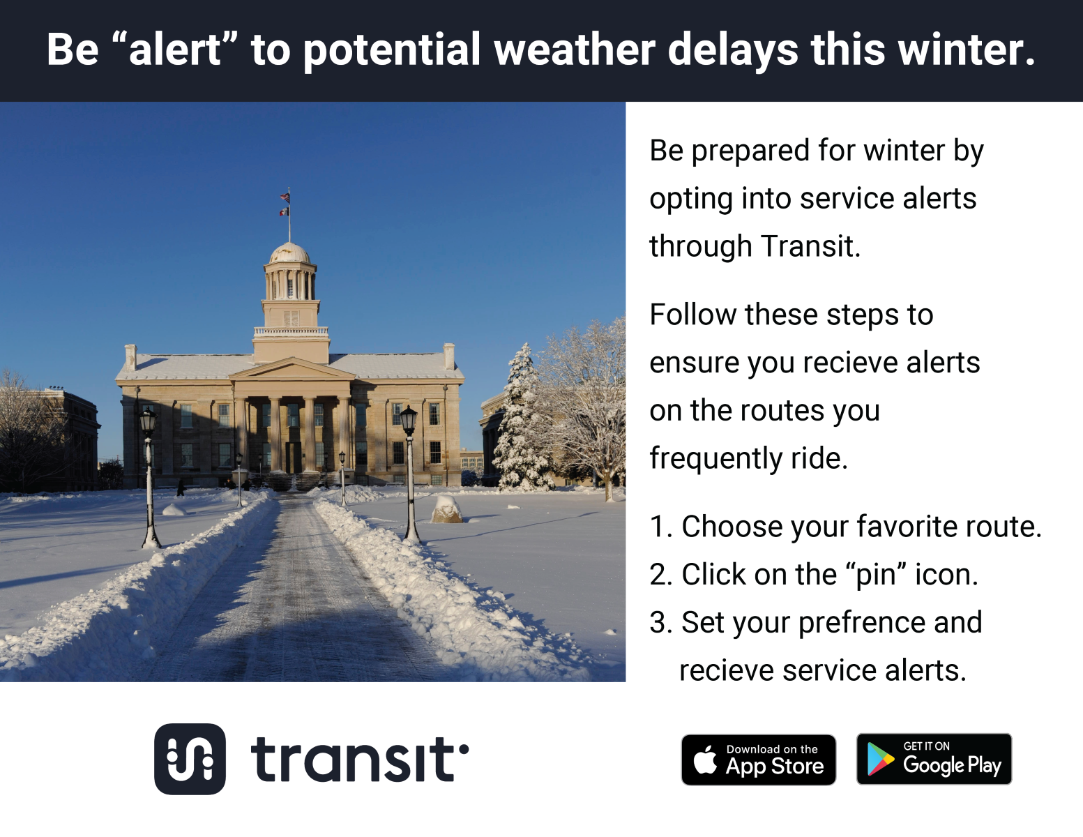 winter weather alerts on transit app
