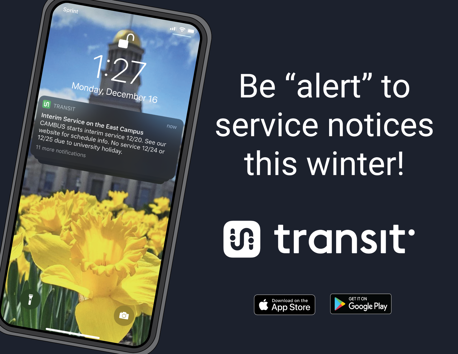 Transit app has service alerts