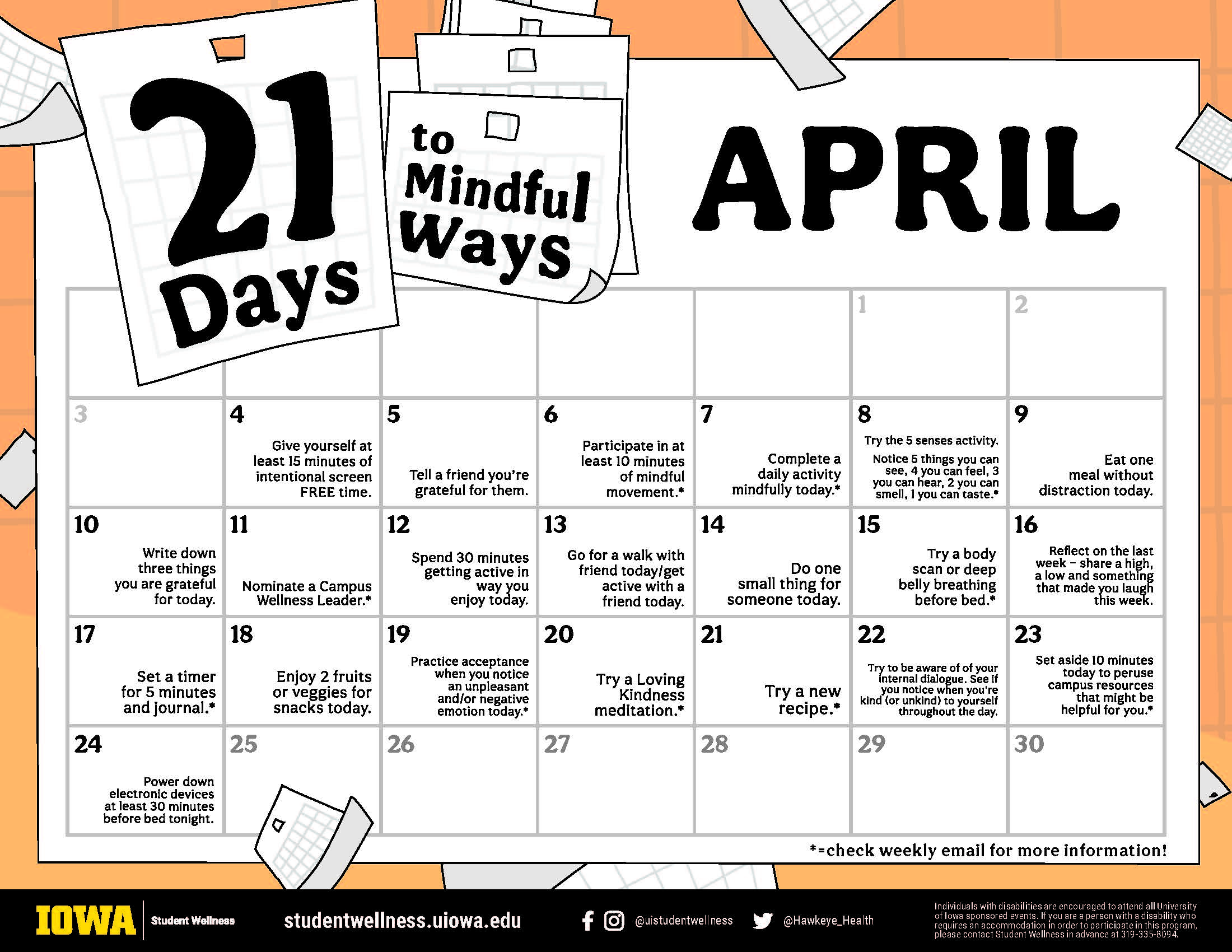 21 Days to Mindful Ways Spring 2022 Calendar