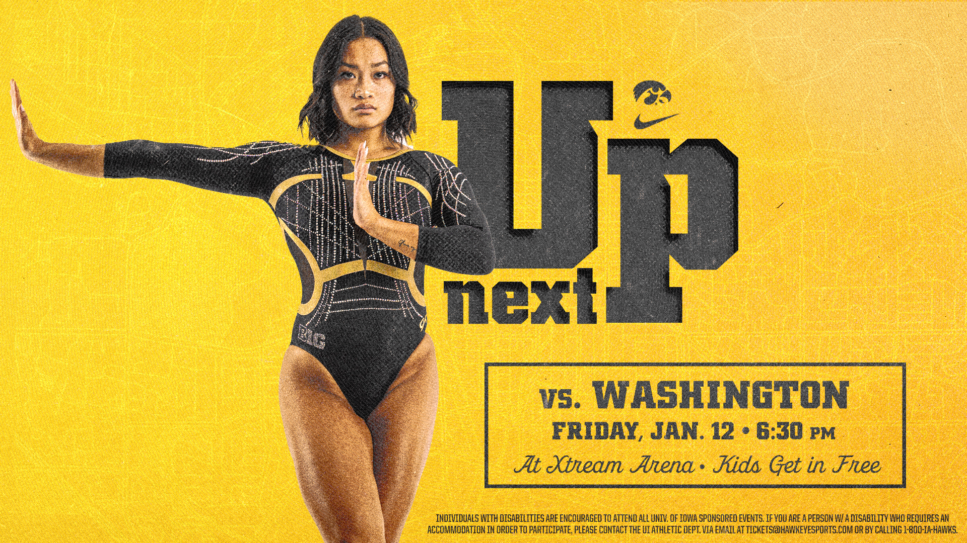 Hawkeye Gymnastics meet on January 12 at 6:30 pm