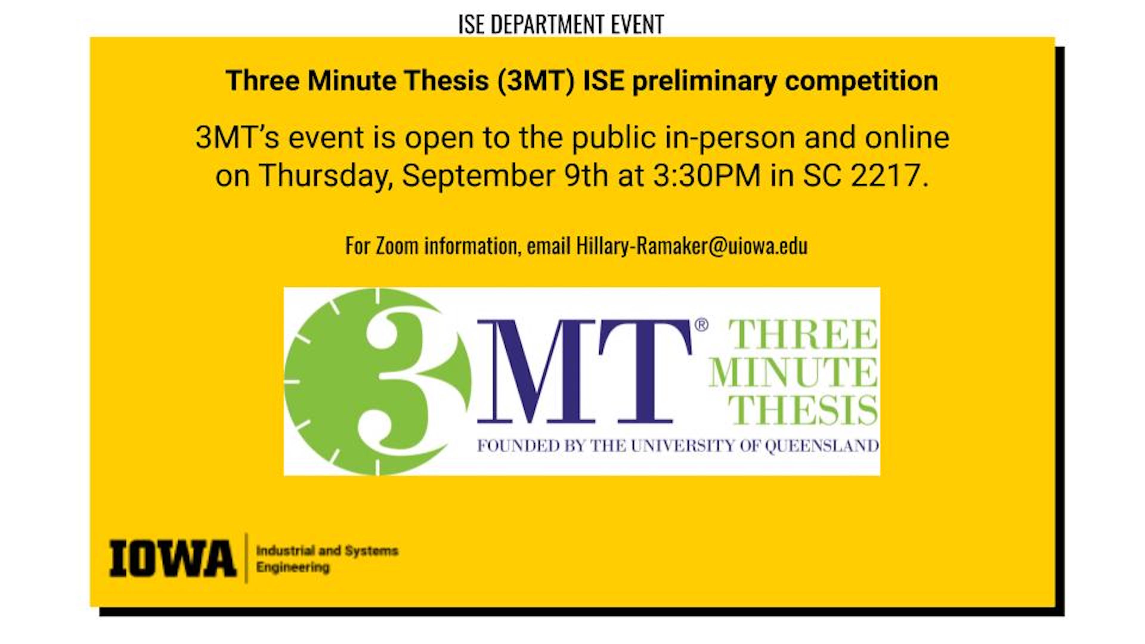 Three Minute Thesis ISE preliminary competition