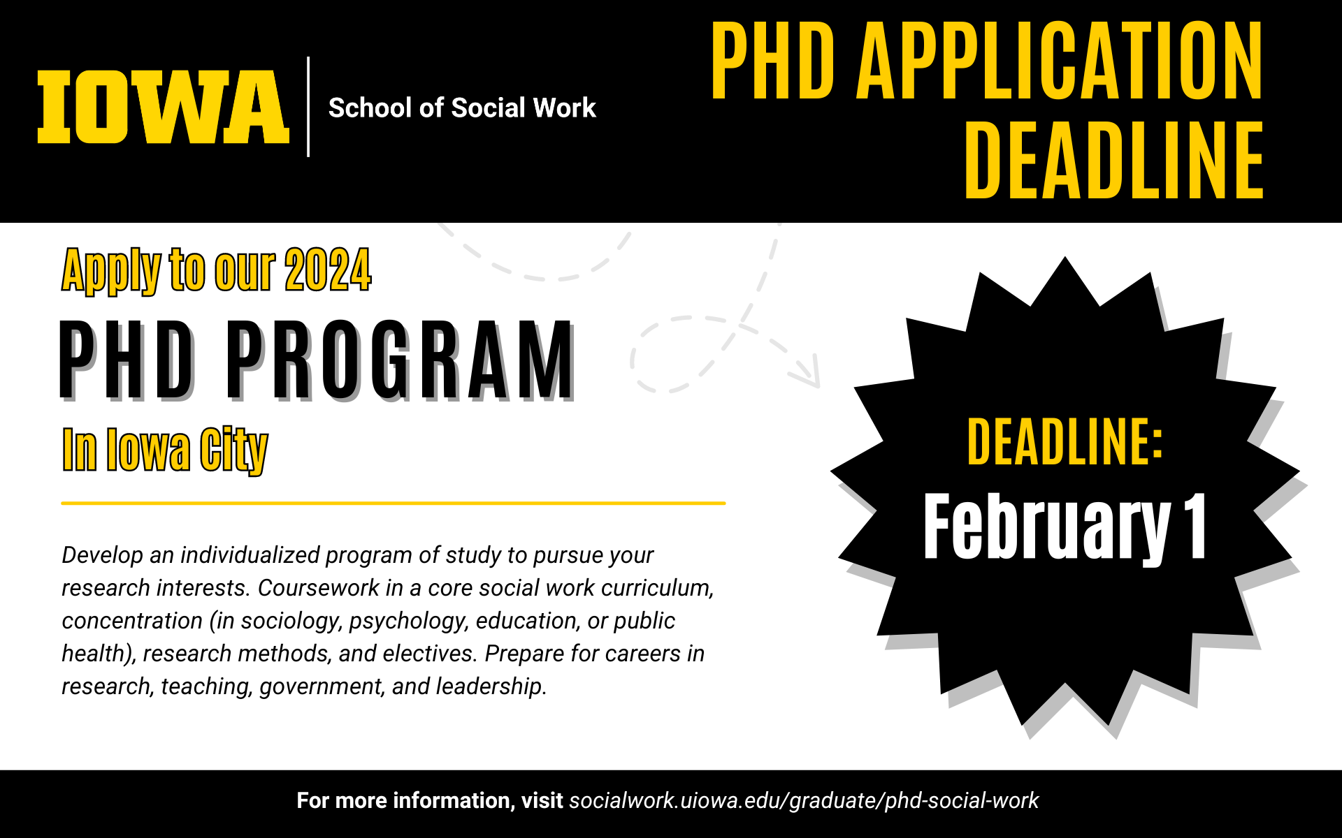 PhD Application deadline for 2024 is February 1. 