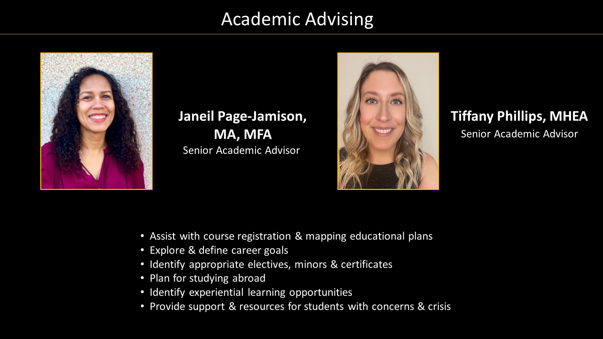 Academic Advising Staff Janeil Page-Jamison and Tiffany Phillips Profile with Photo
