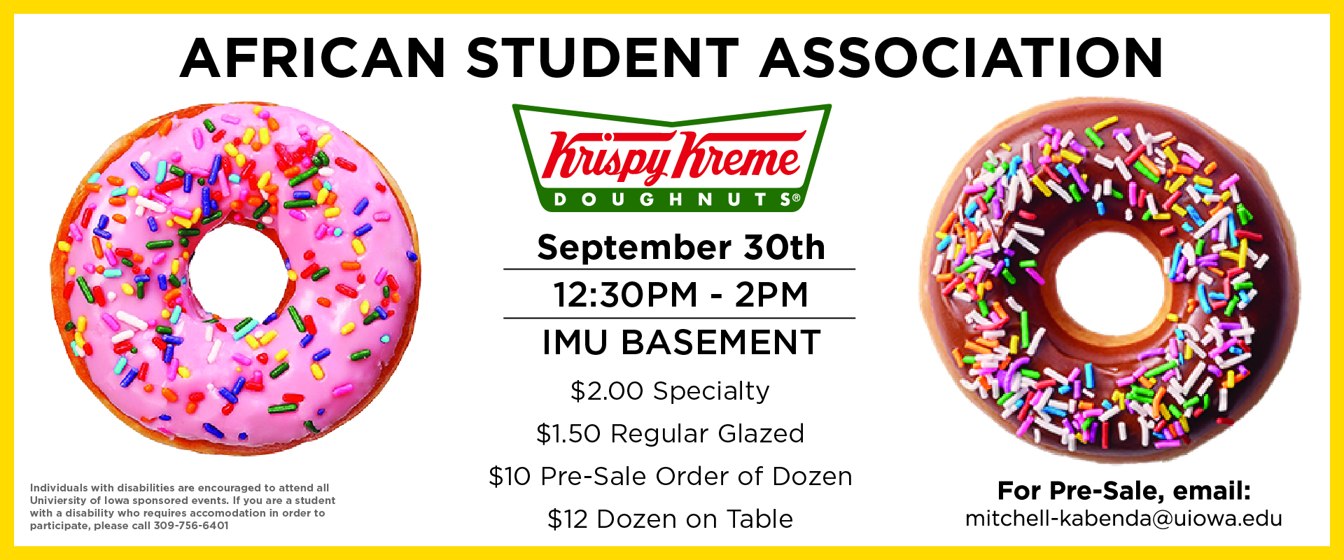 African Student Fundraiser Donuts September 30th