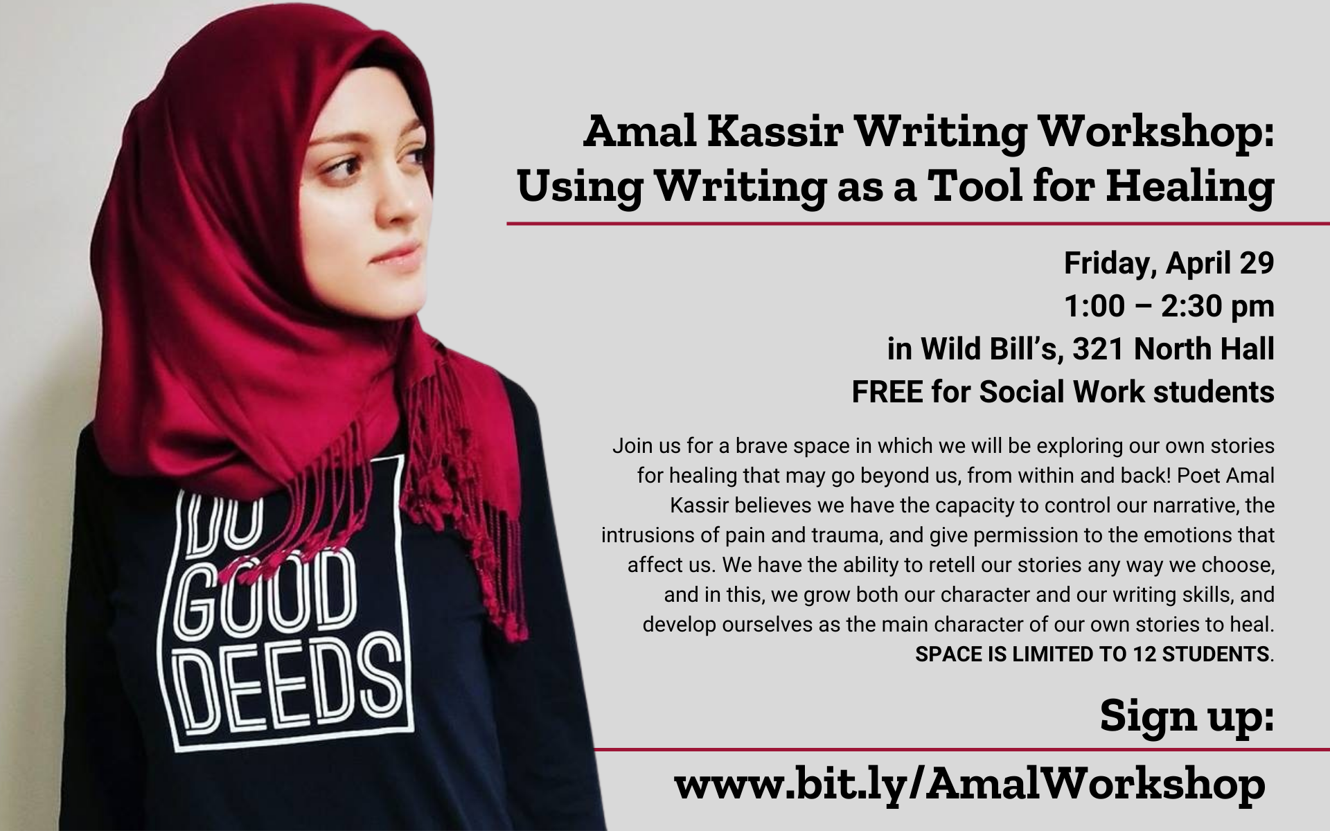 Amal Kassir Writing workshop for social work students April 29