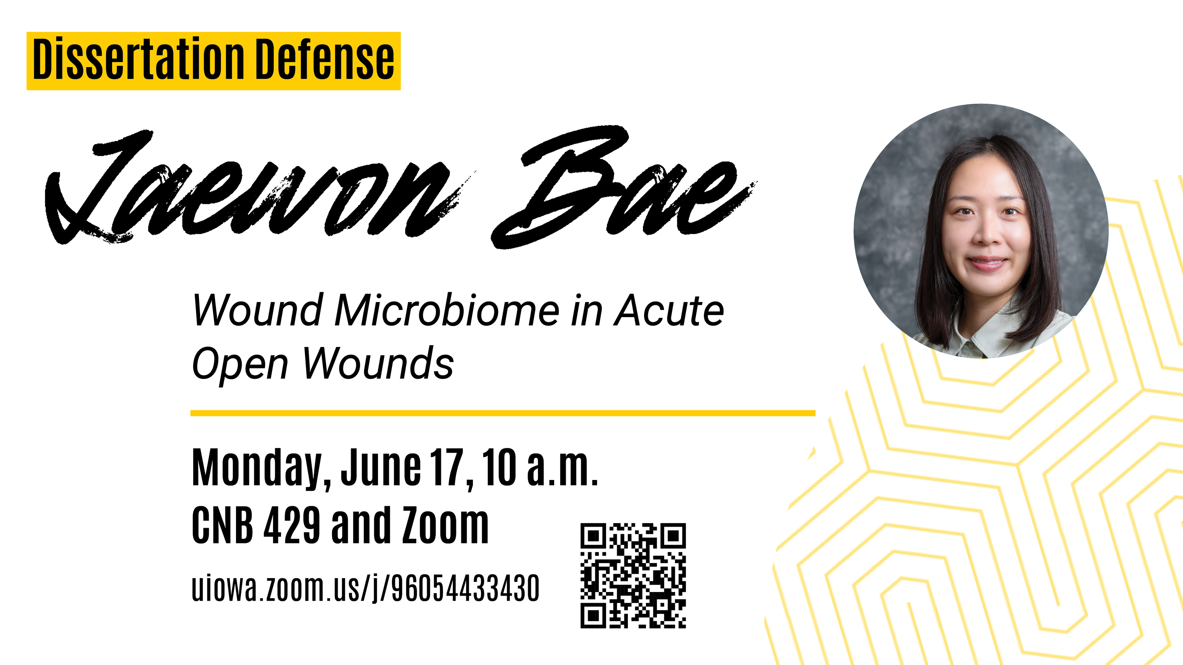 Jaewon Bae defense - June 17, 10 am, CNB 429 and Zoom