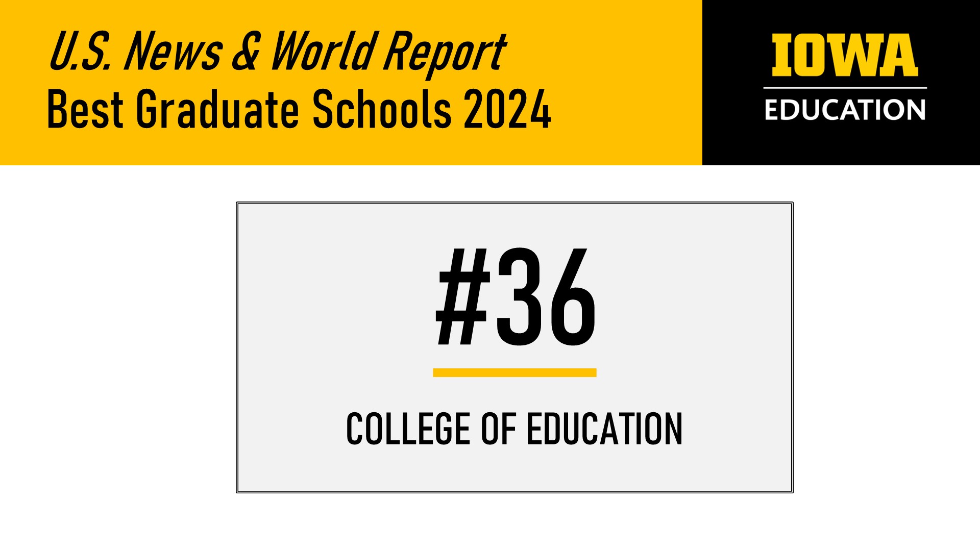 U.S. News & World Report Best Graduate Schools 2024. #36 College of Education