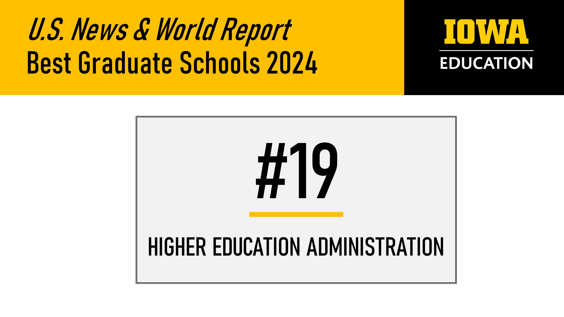 U.S. News & World Report Best Graduate Schools 2024. #19 Higher Education Administration