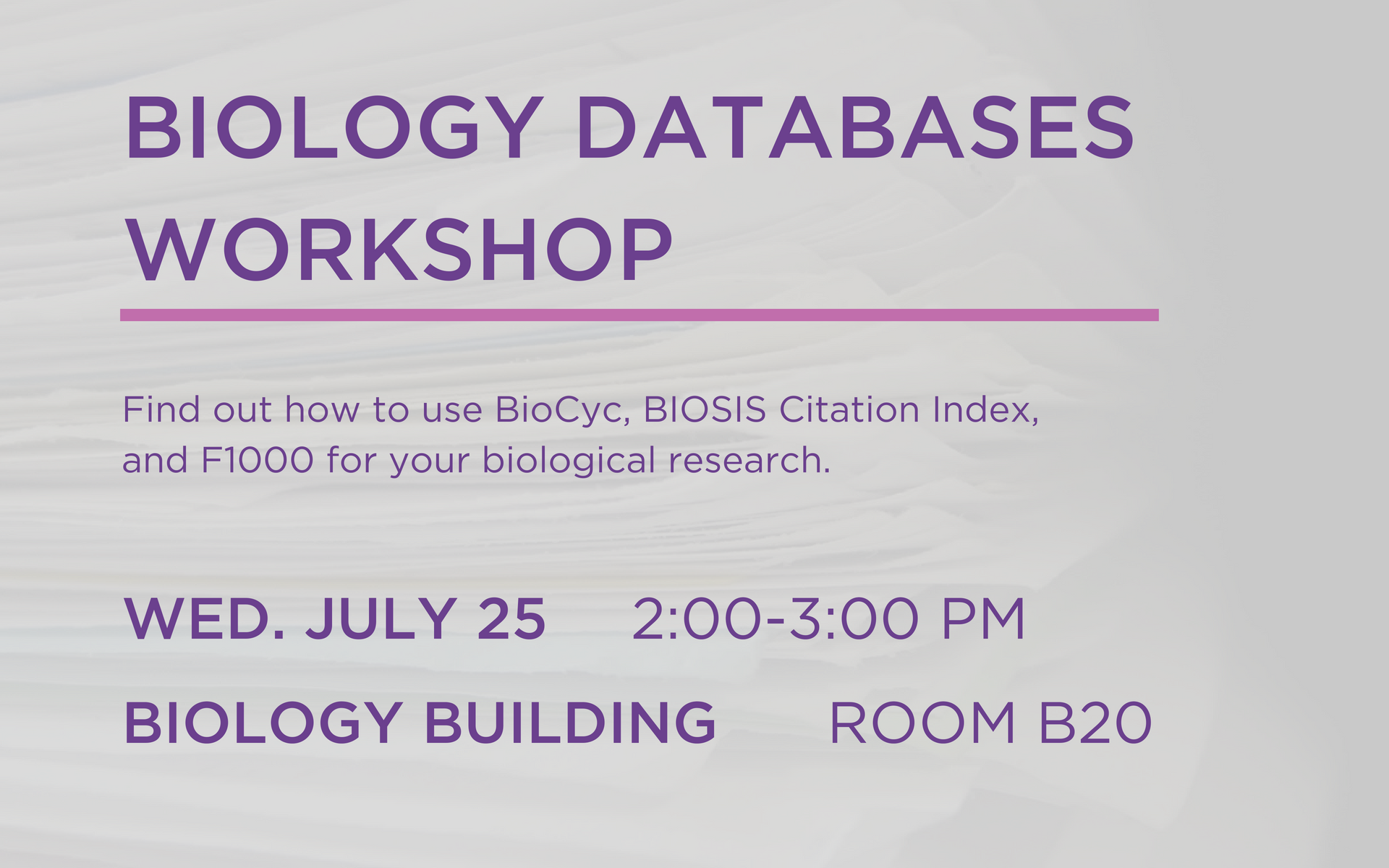 Biology Databases Workshop