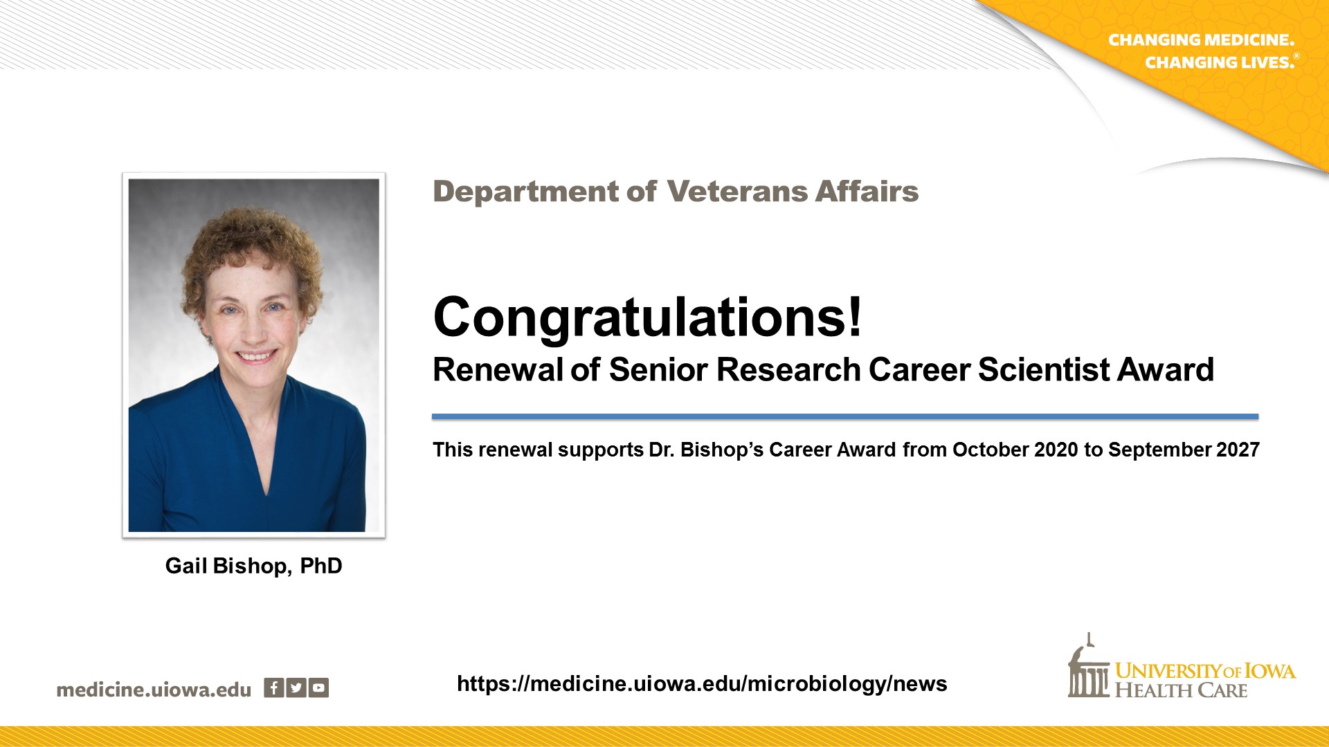 Department of Veterans Affairs Senior Res Career Scientist Award Gail Bishop 