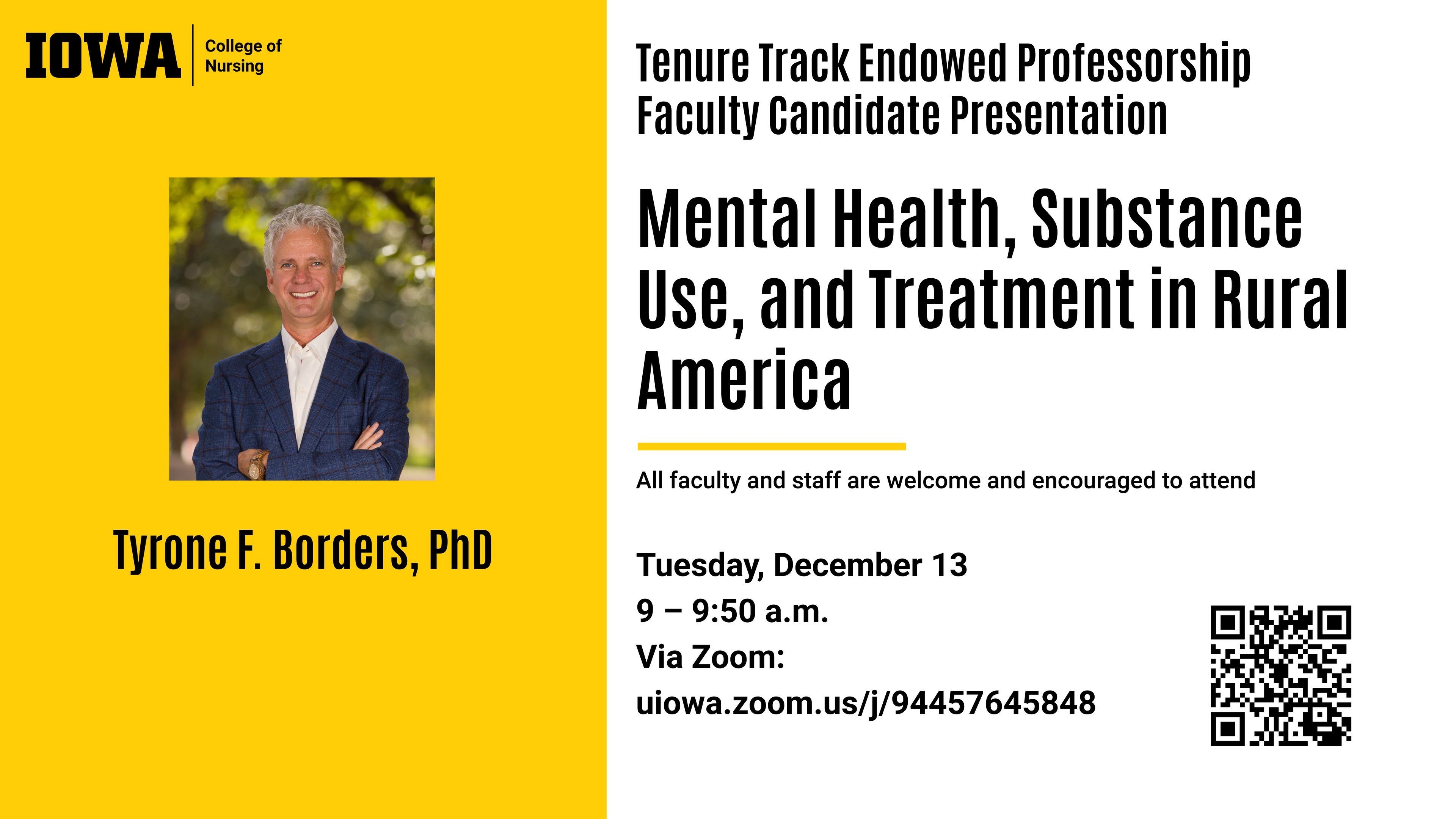 Tyrone Borders, Prospective Faculty Presentation Dec. 13