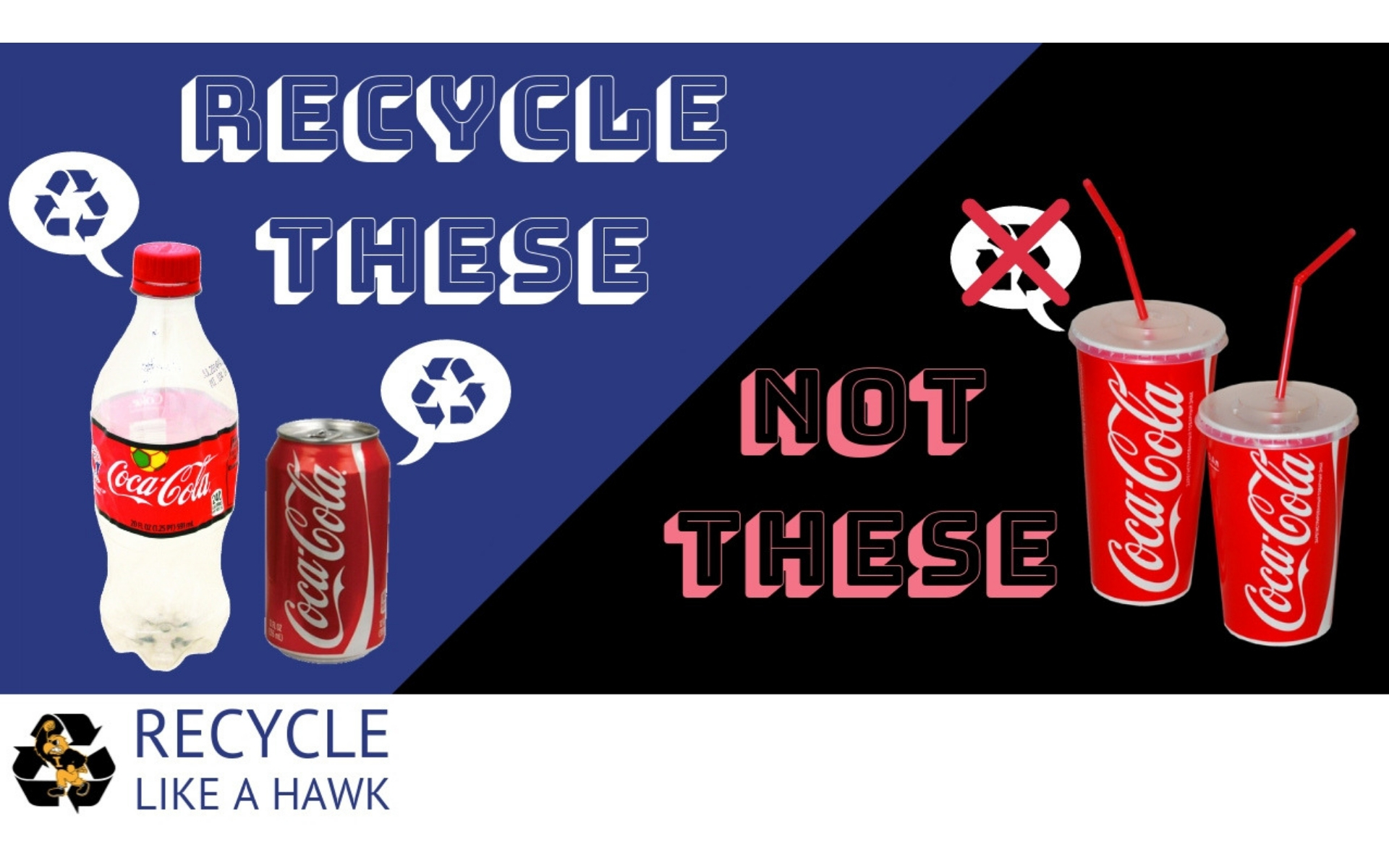 Plastic bottles and aluminum cans can be recycled anywhere on campus.  Just be sure to empty out any remaining liquid before recycling.  Disposable paper cups (and their lids and straws), are NOT recyclable and should go in the landfill (aka trash) bin.  Reduce your landfill waste by choosing beverages that come in recyclable containers.  Or, better yet, bring your own reusable container for refills.