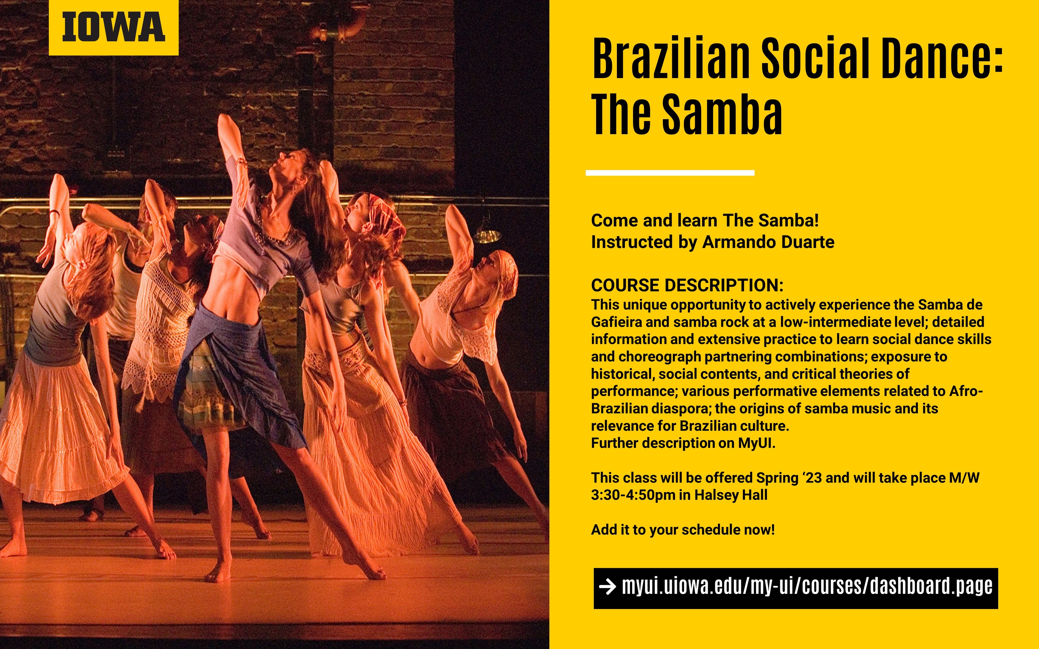 Brazilian Social Dance, Spring 2023, Monday/Wednesday 3:30-4:50pm Halsey Hall