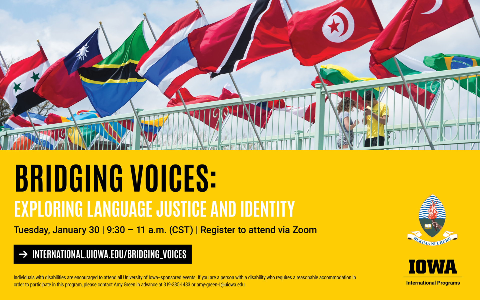 Bridging Voices: Exploring Language Justice and Identity - Tuesday, Jan. 30th from 9:30 am until 11:00 am; Register via Zoom