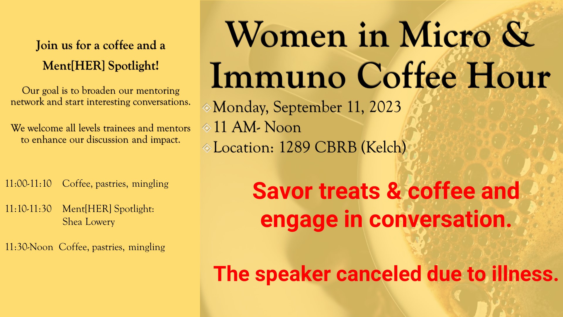 WMIC Update September 11th - Speaker Canceled, but come to enjoy treats and engage in conversation