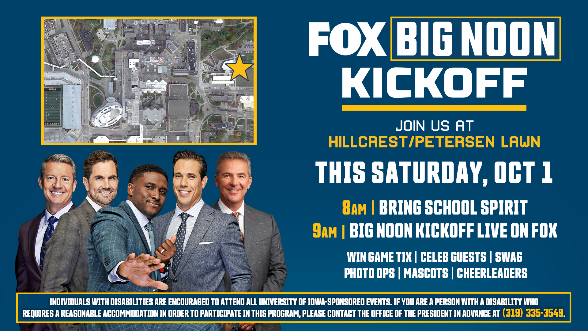 FOX Big Noon Kickoff Join us at Hillcrest/Petersen Lawn This Saturday, Oct 1st. 8am bring school spirit, 9am Big Noon Kickoff Live on Fox
