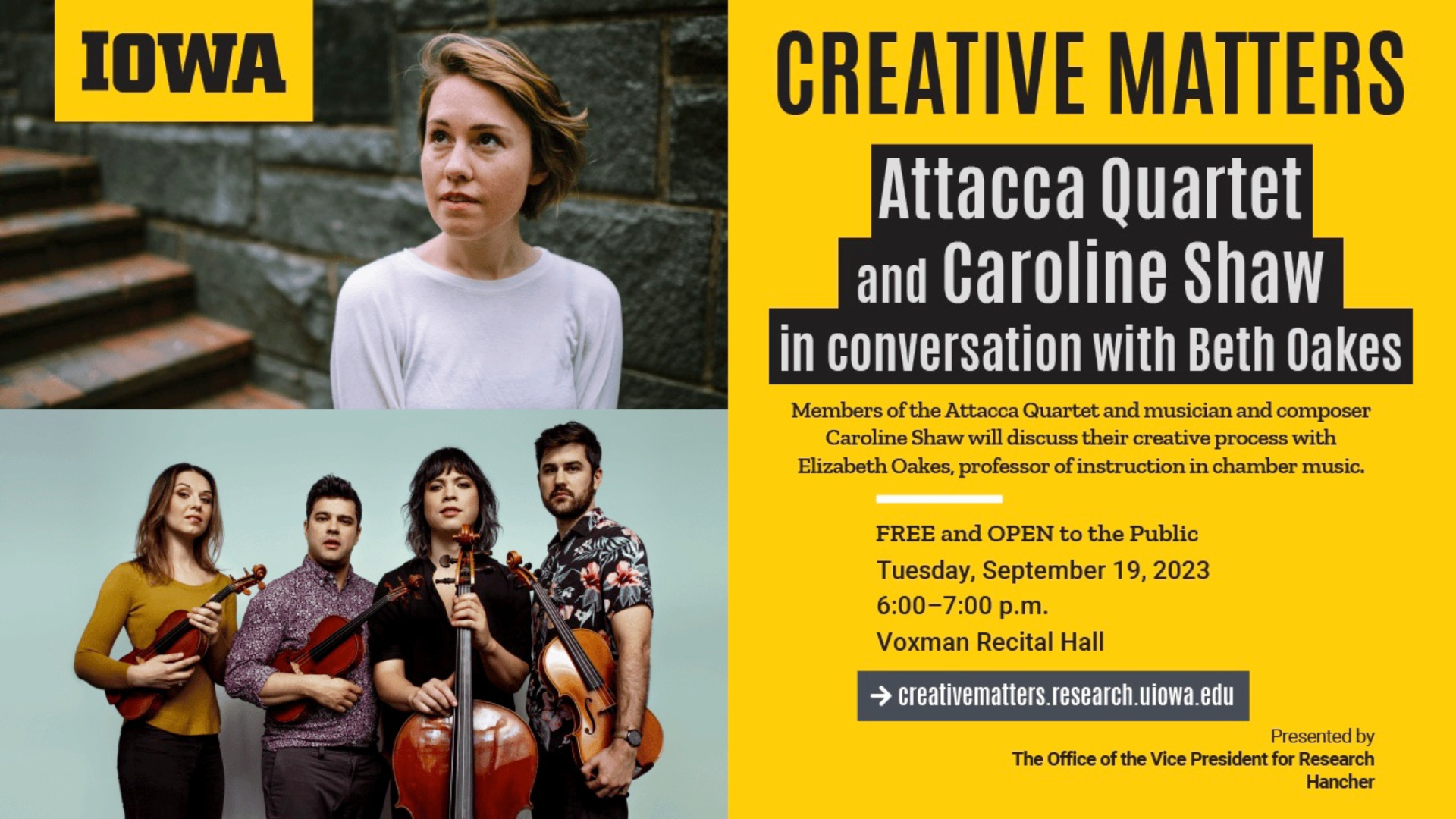 Creative Matters with Attaca Quartet and Caroline Shaw Sept 19