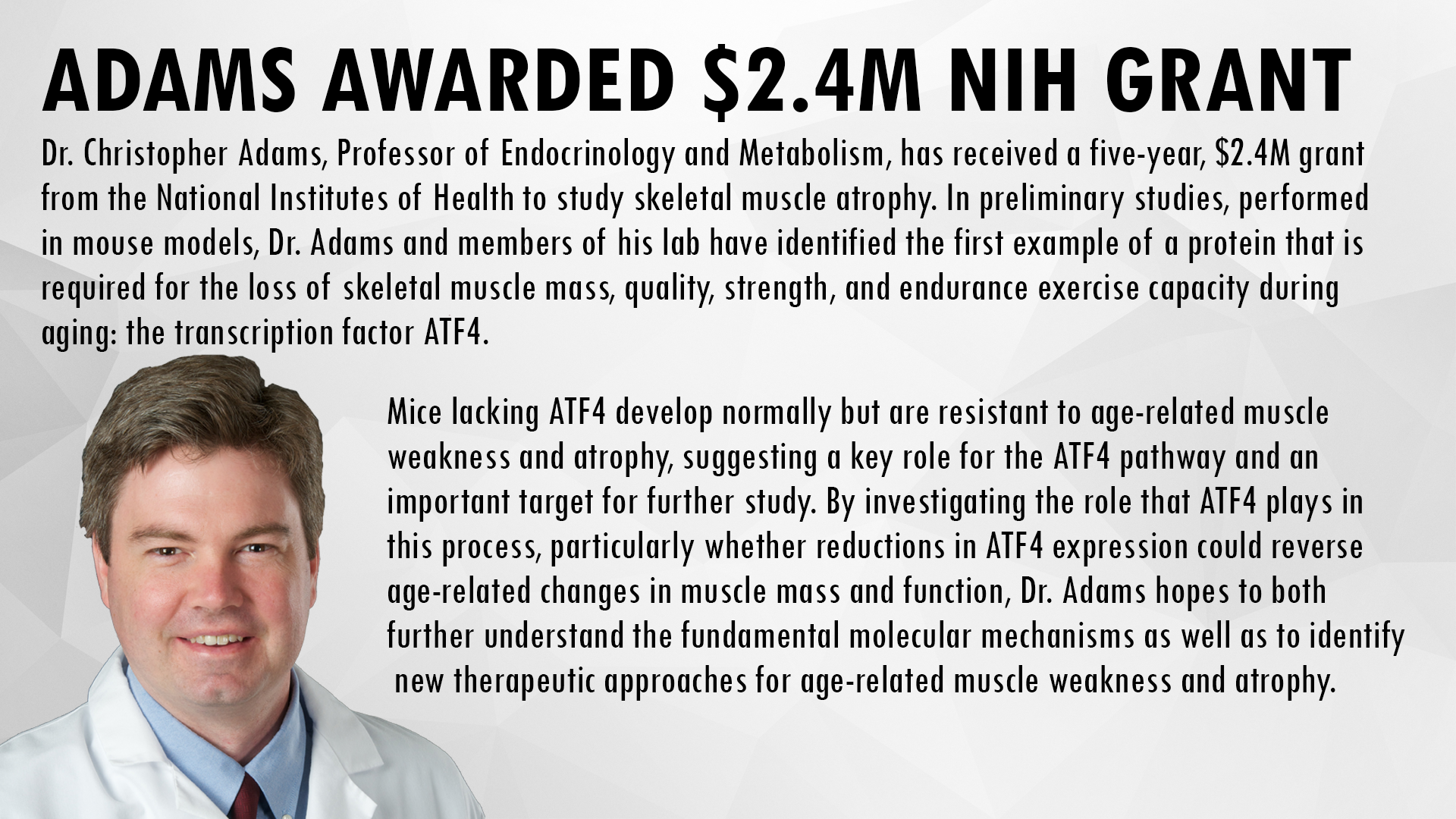 Adams Awarded $2.4M NIH Grant
