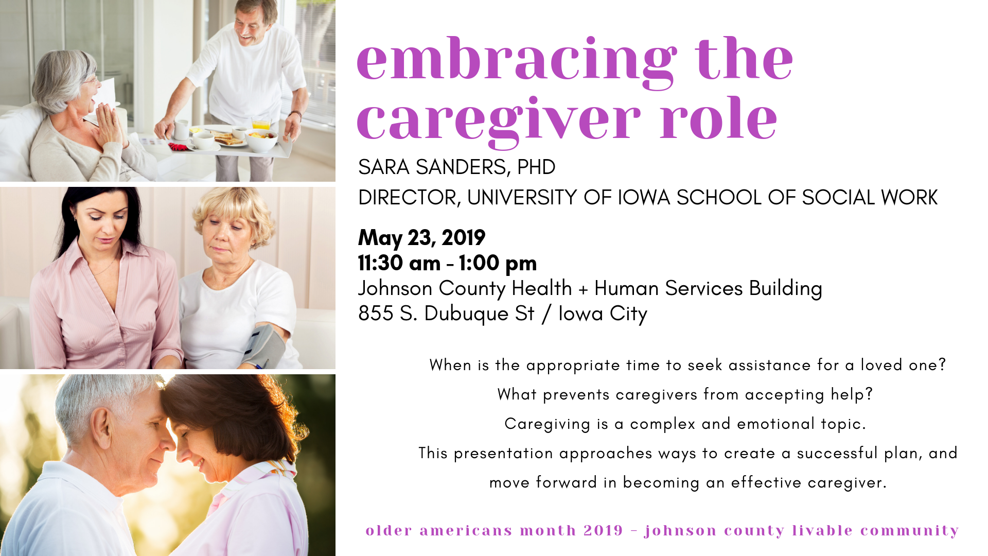 embracing the caregiver- presentation by sara sanders on may 23, 2019