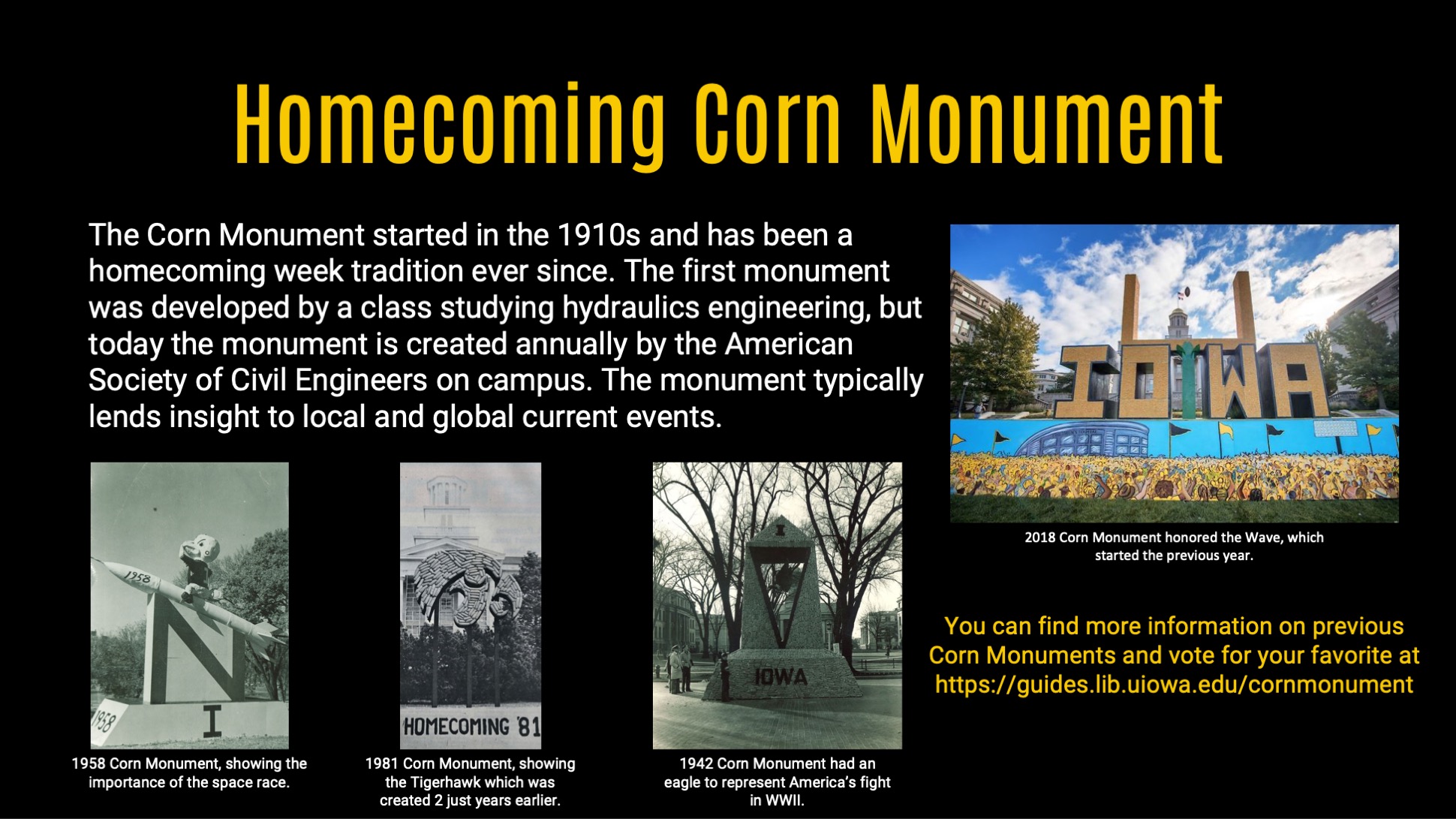 Corn monument slide for 2022 homecoming