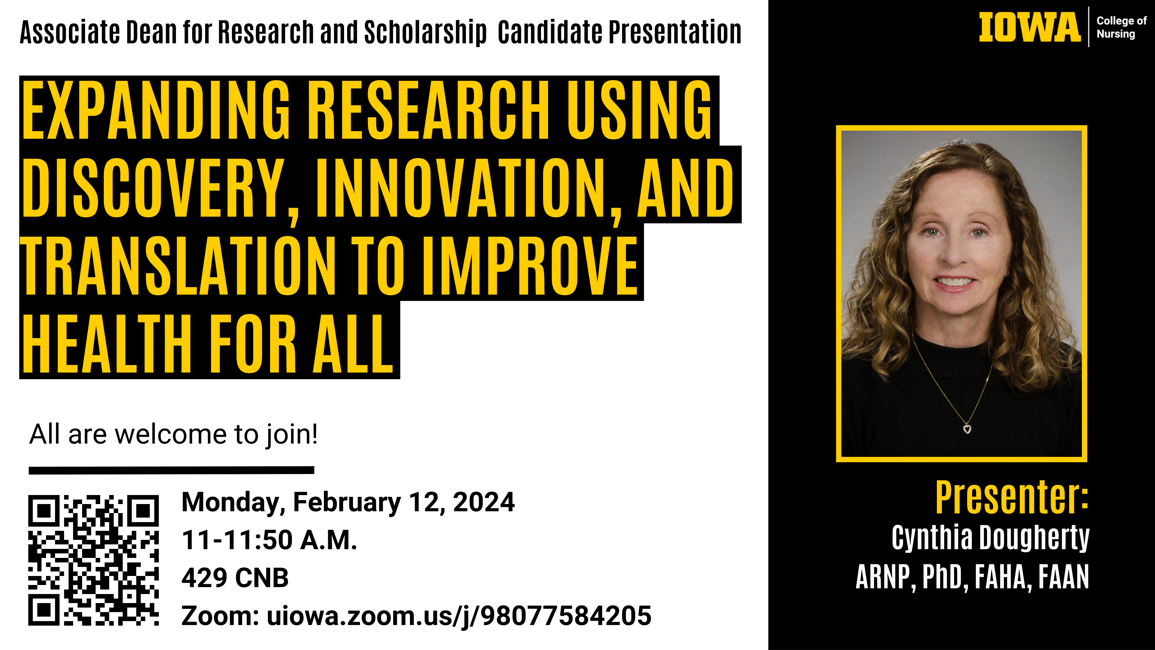 Assoc. Dean for Research and Scholarship presentation - Cynthia Dougherty, February 12, 11 am