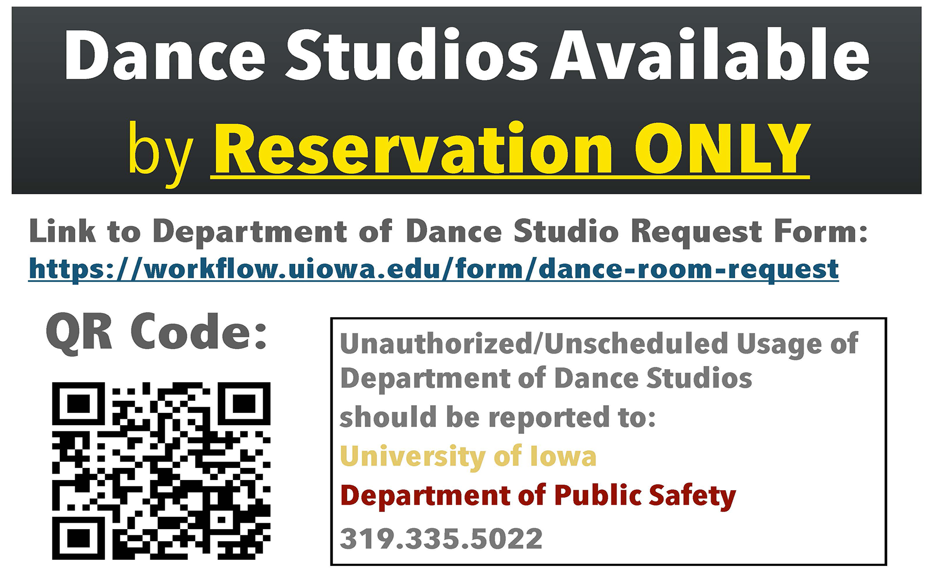 dance studio reservation link and QR HH 2017-2018