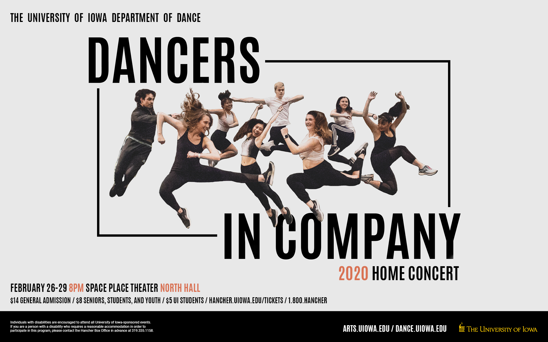 The UI Department of dance presents Dancers in Company 2020 Home Concert, February 26-29 8 pm Space Place, North Hall