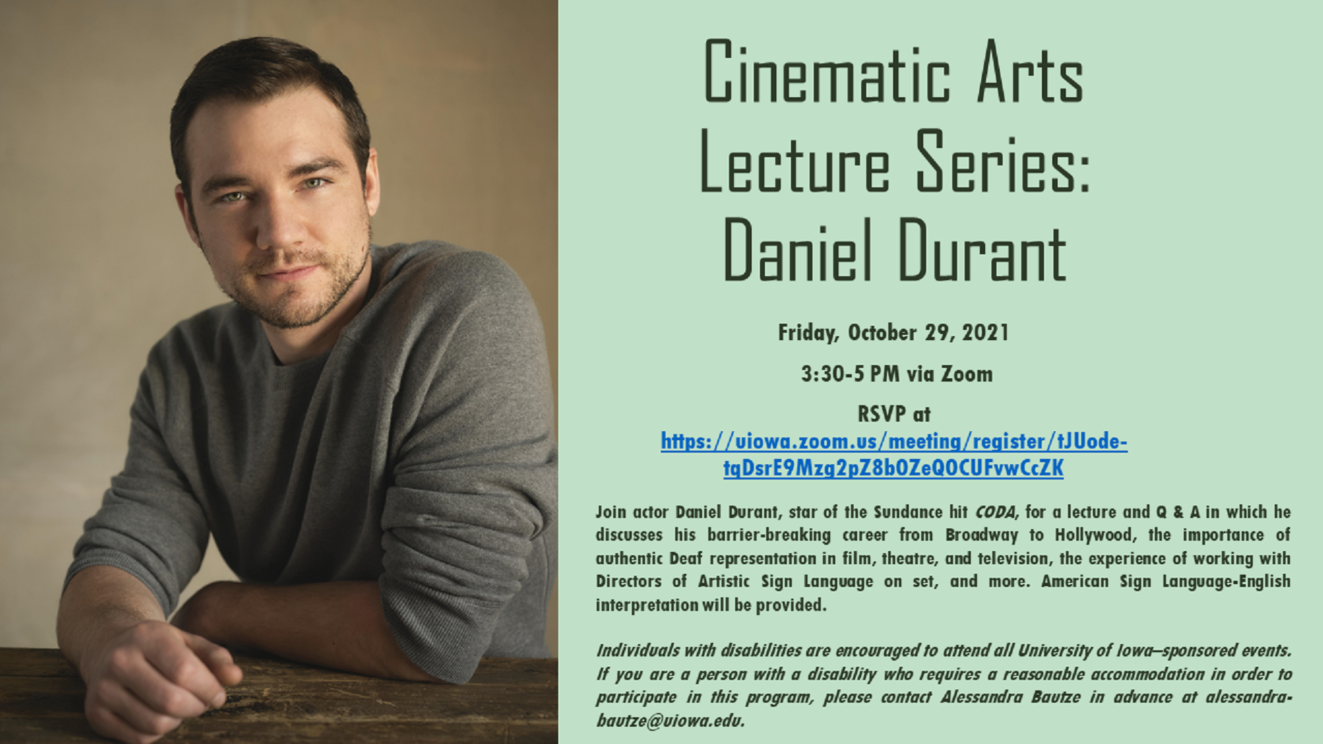 Cinematic Arts Lecture Series: Daniel Durant