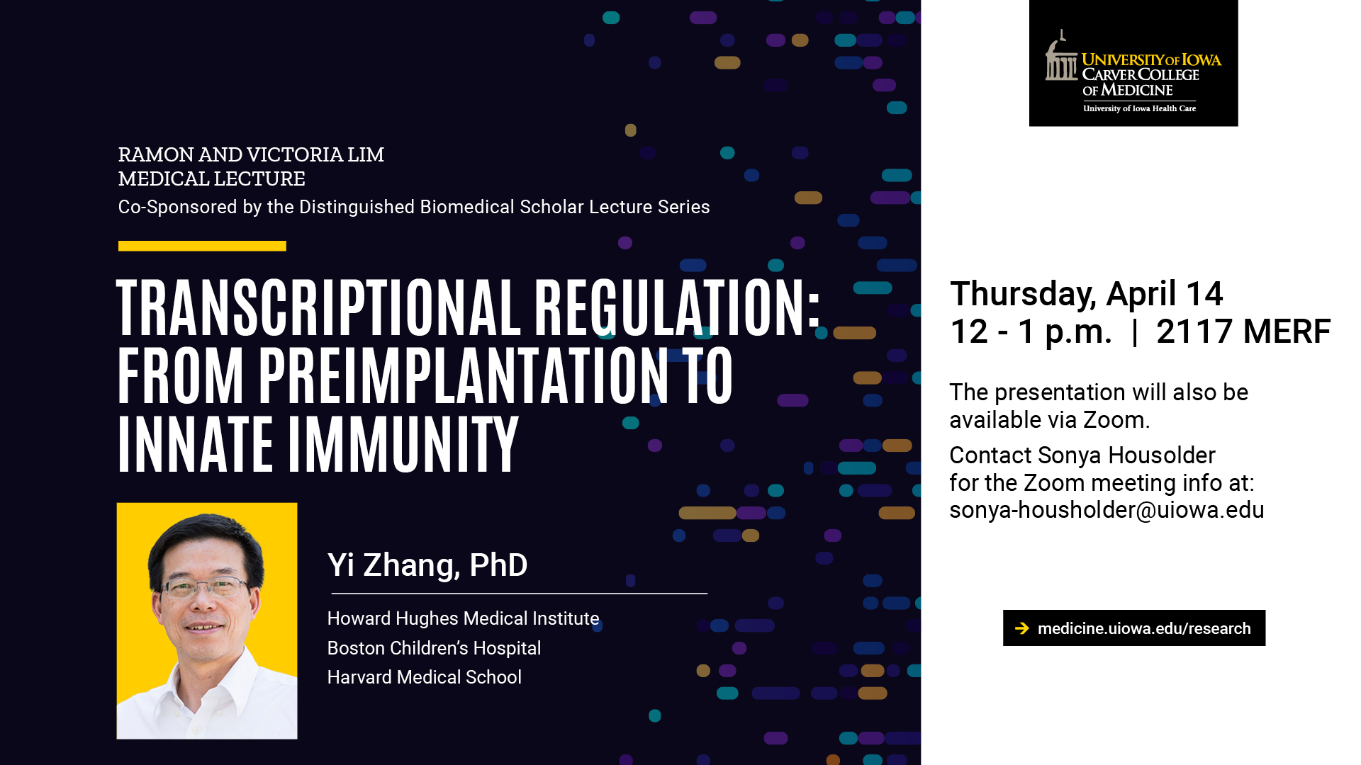 Yi Zhang, PhD Image April 14th lecture