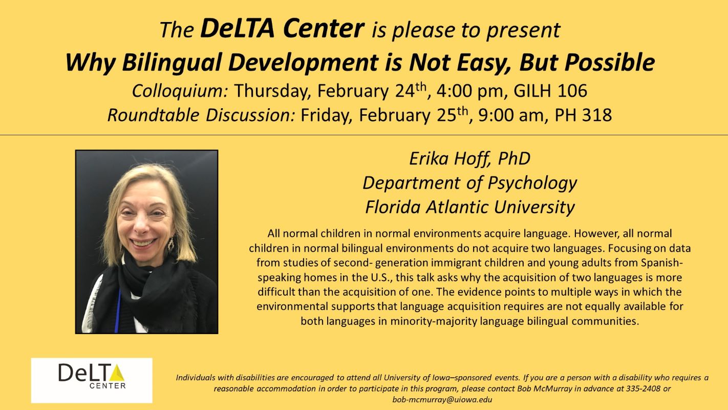 Delta Center Colloquium and Roundtable Discussion - Dr. Erika Hoff - 2-24 and 2-25