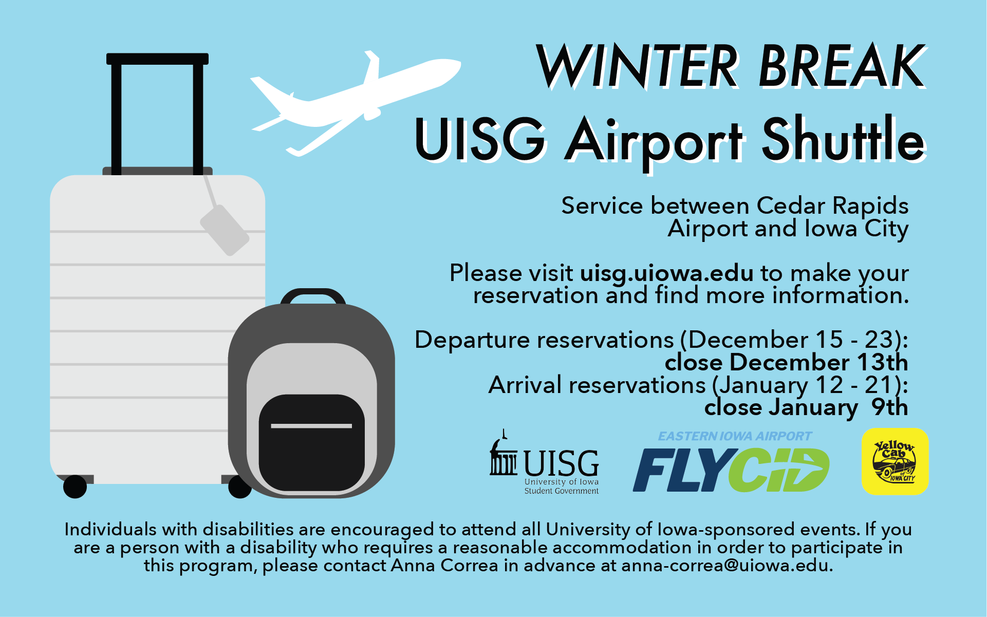 Winter Break Airport Shuttle - book at uisg.uiowa.edu