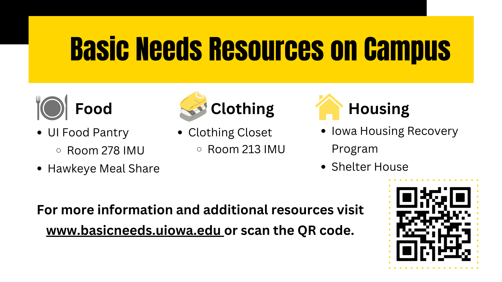 Basic Needs Resources on Campus for food, clothing, and housing.