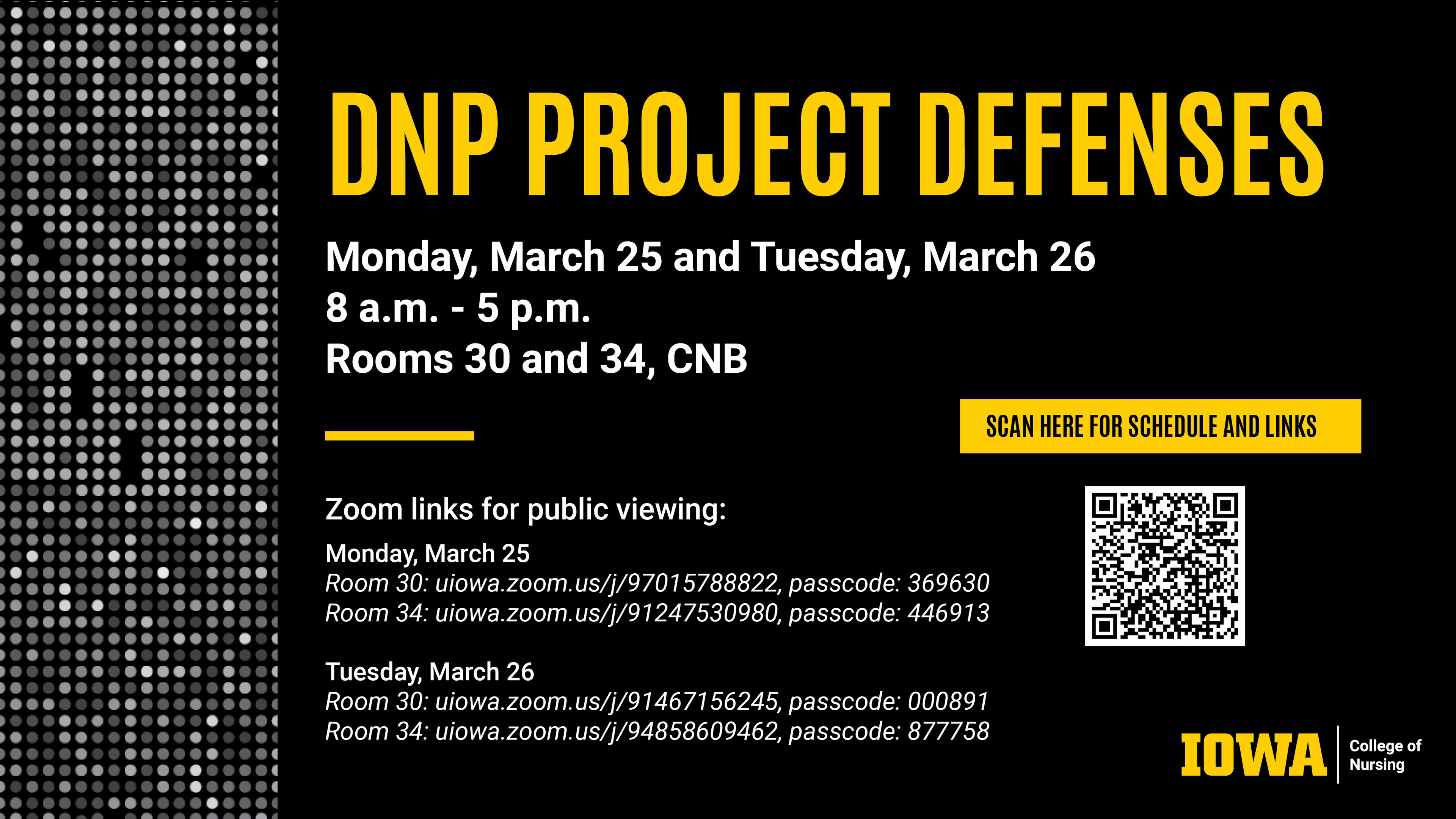 Spring DNP defenses - schedule can be found here: https://files.constantcontact.com/999ca5c9701/c38ad737-a222-43a8-a51d-7dfe15a4afbe.pdf