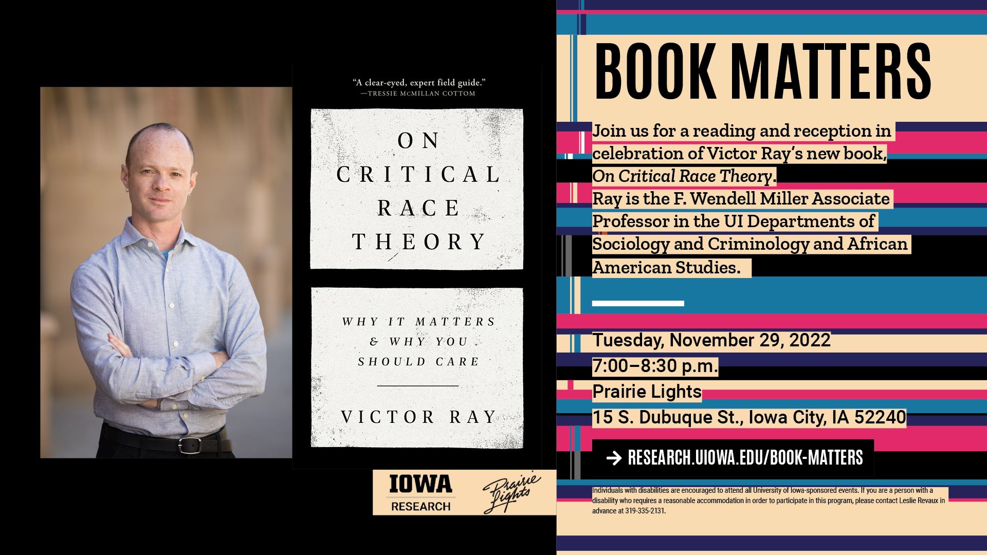 Join us for a reading and reception in celebration of Victor Ray's new book 'On Critical Race Theory.' November 29th, 7pm-8:30pm at Prairie Lights