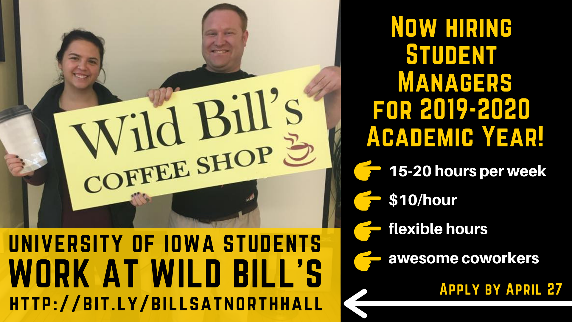 wild bills is hiring student managers