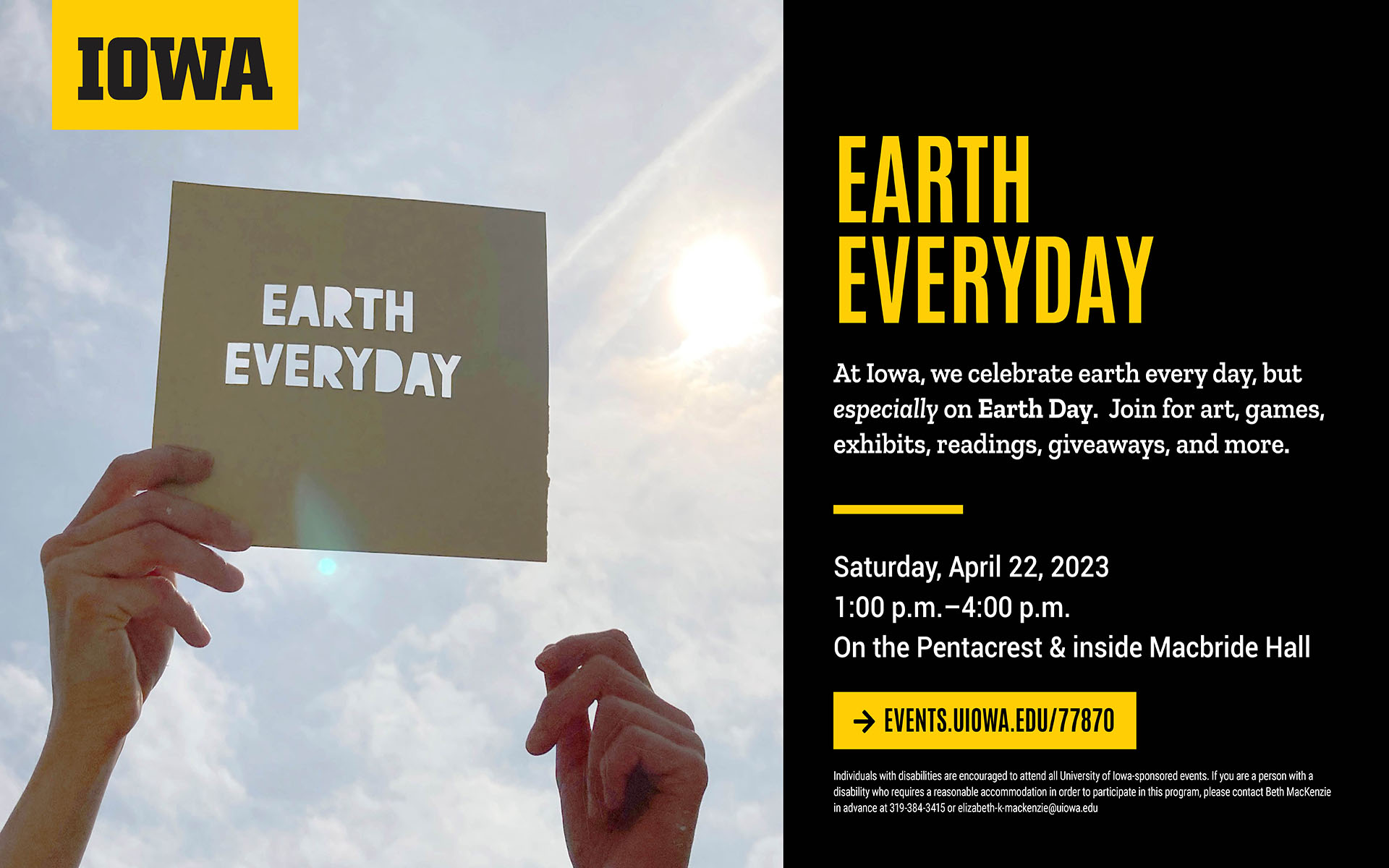 Earth Everday event: Saturday, April 22, 1-4pm on the Pentacrest and inside Macbride Hall