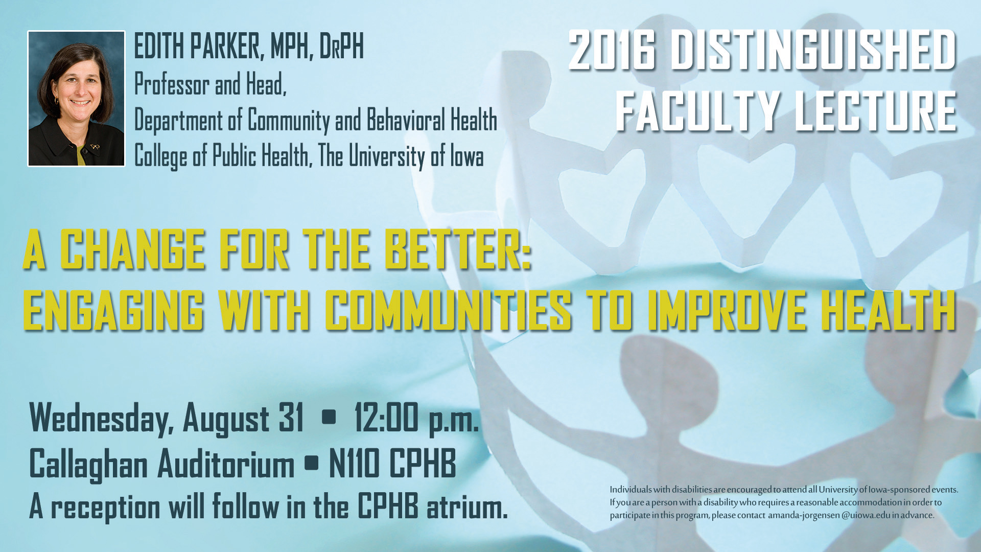 Edith Parker's College of Public Health Distinguished Faculty Lecture is Aug. 31