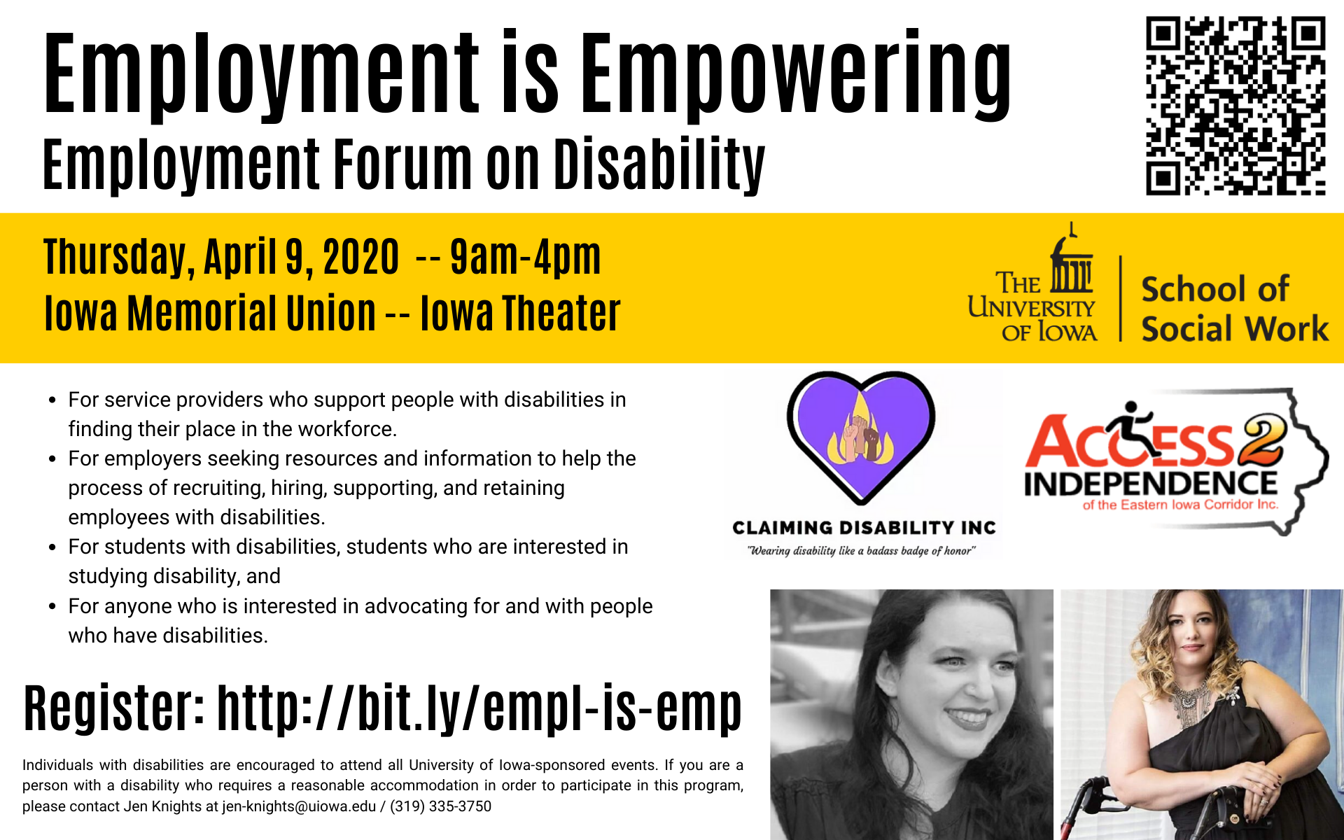 Employment Is Empowering disability and employment conference. April 9 at the IMU.